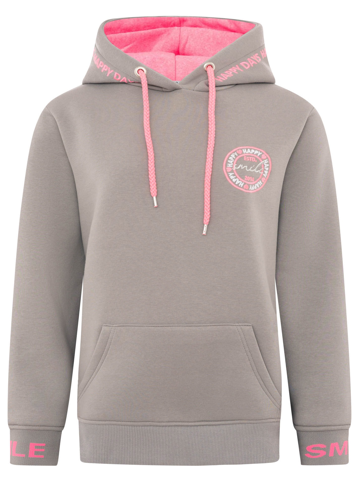 Zwillingsherz Hoodie »"Happy Days"«, gestickte pinke Details, Kapuze, Kordelzug, Tasche vorne, Rippbündchen
