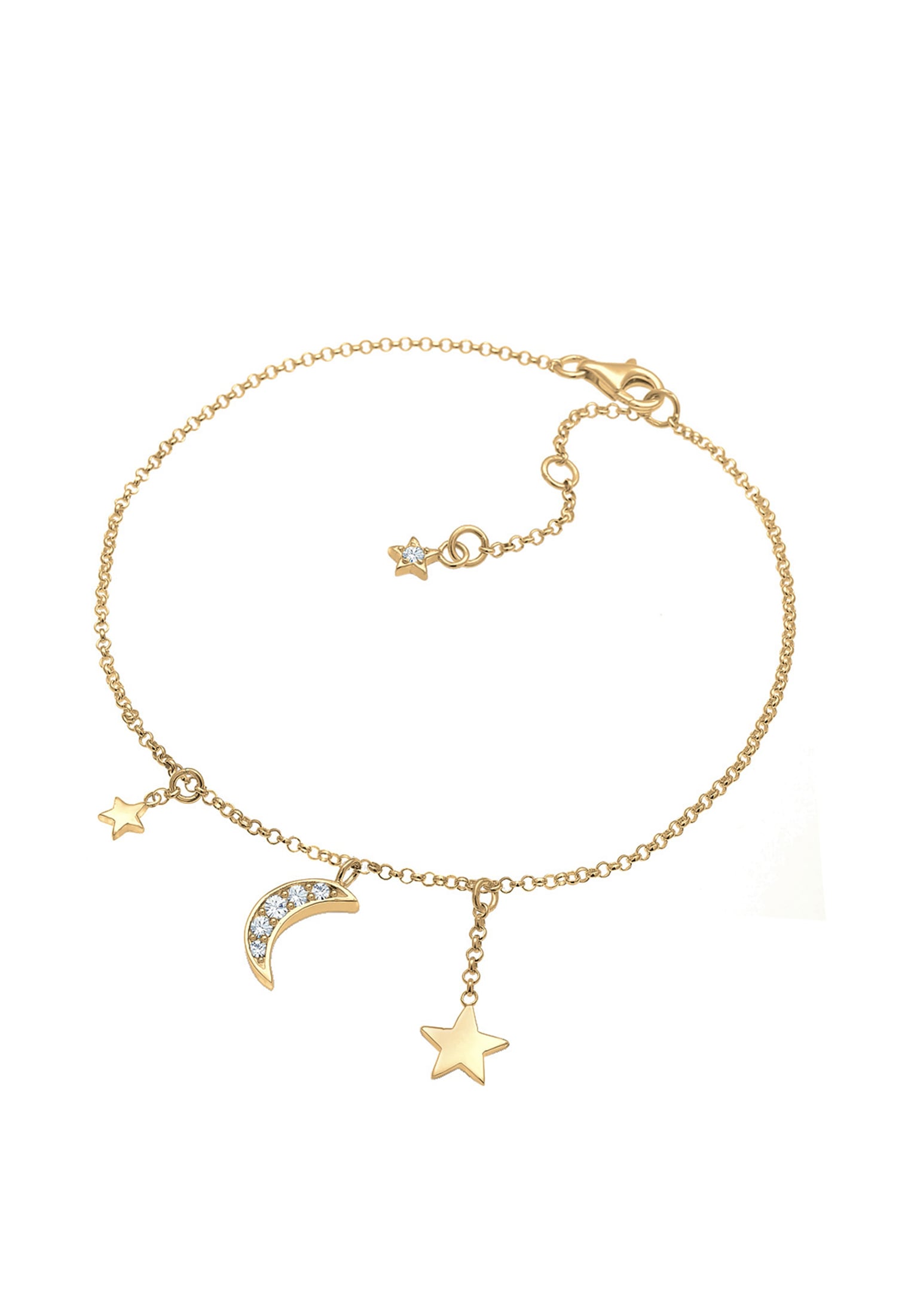 Elli Fußkette »Fußschmuck Stern Halbmond Weiß 925 Silber vergoldet, mit Kristallen von Swarovski®«