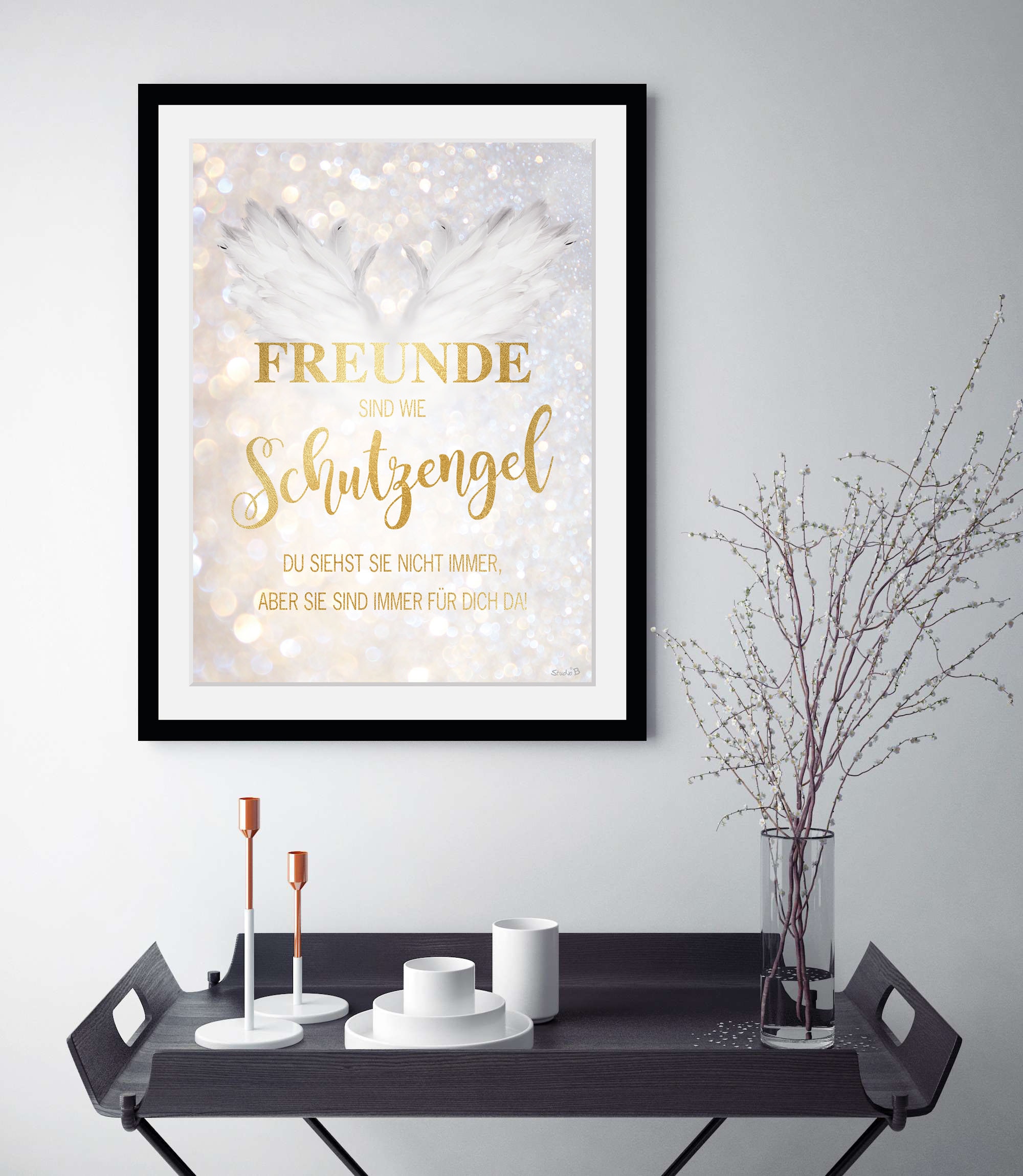 queence Bild »Freunde sind wie Schutzengel« Liebessprüche | Schriftzüge | Sprüche & Texte 1 Stk. tlg. HD Premium Poster-Druck inkl. Holzrahmen