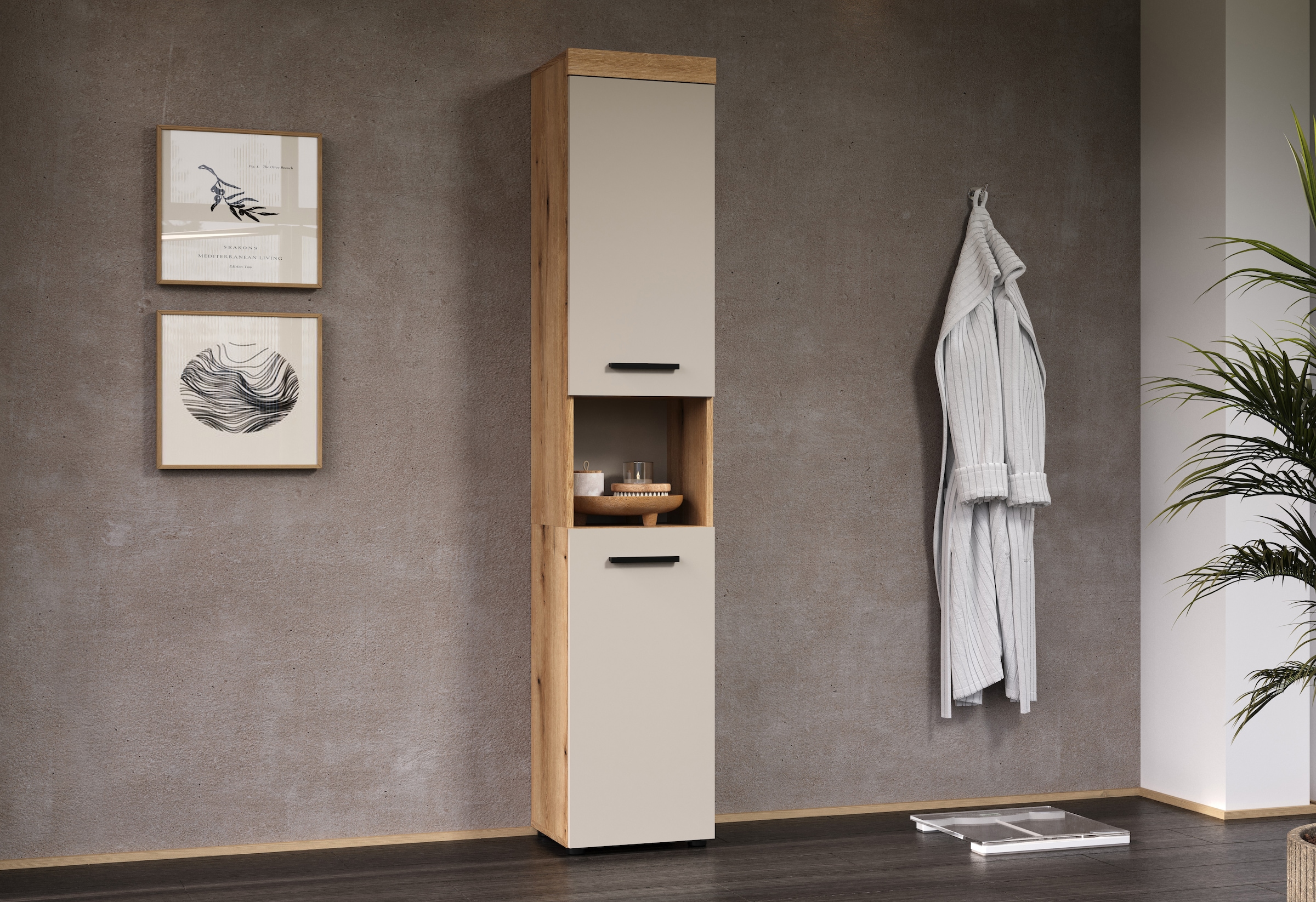 welltime Hochschrank »Isera« 1 Stk. tlg. Badschrank mit 2 Türen und 1 offenem Fach  – (B/T/H) 36 /31/184 cm