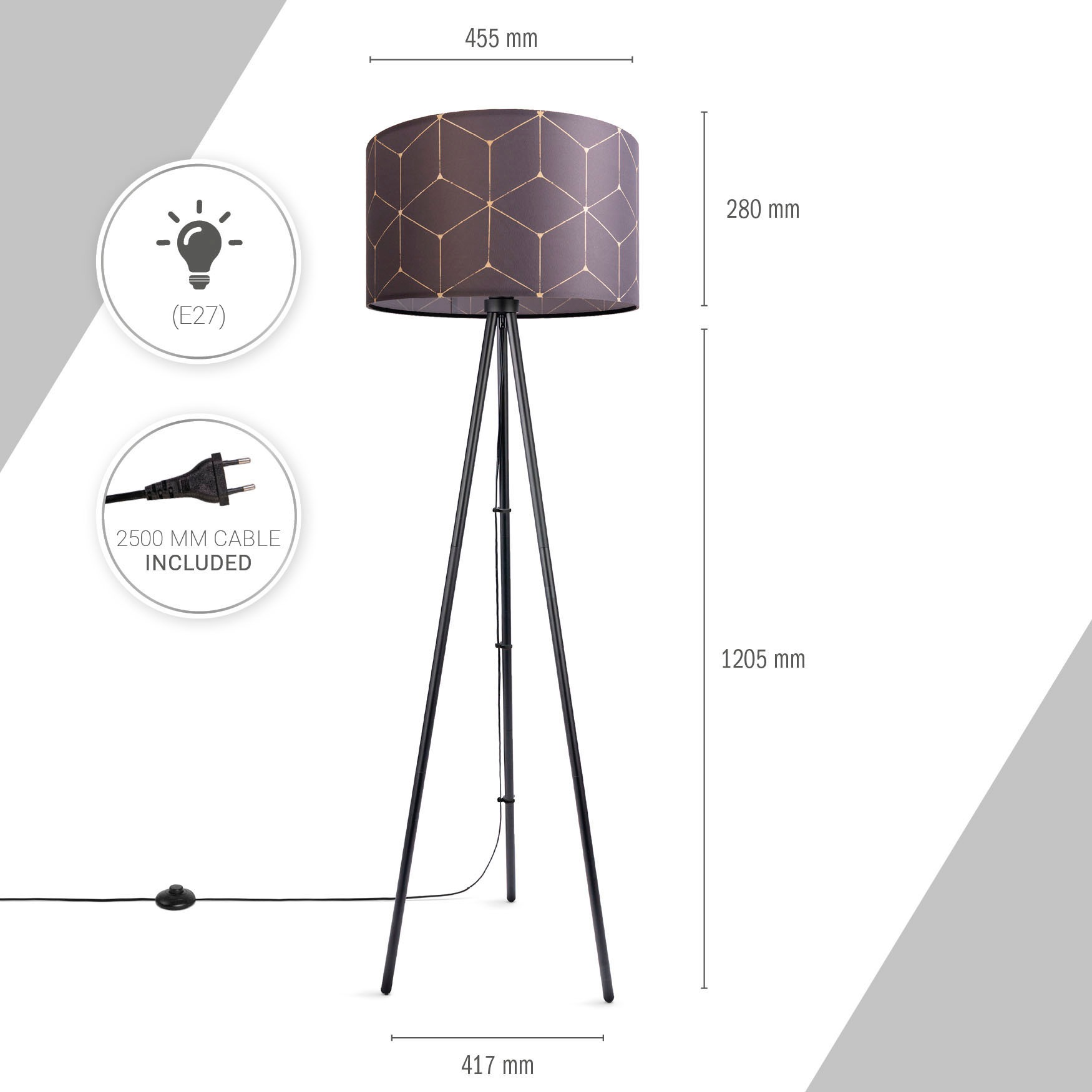 Paco Home Stehlampe »Trina Cube«, Leuchtmittel E27 | ohne Leuchtmittel, Lampenschirm Stoff Modern Wohnzimmer Stehlampe Leselampe E27 Rund