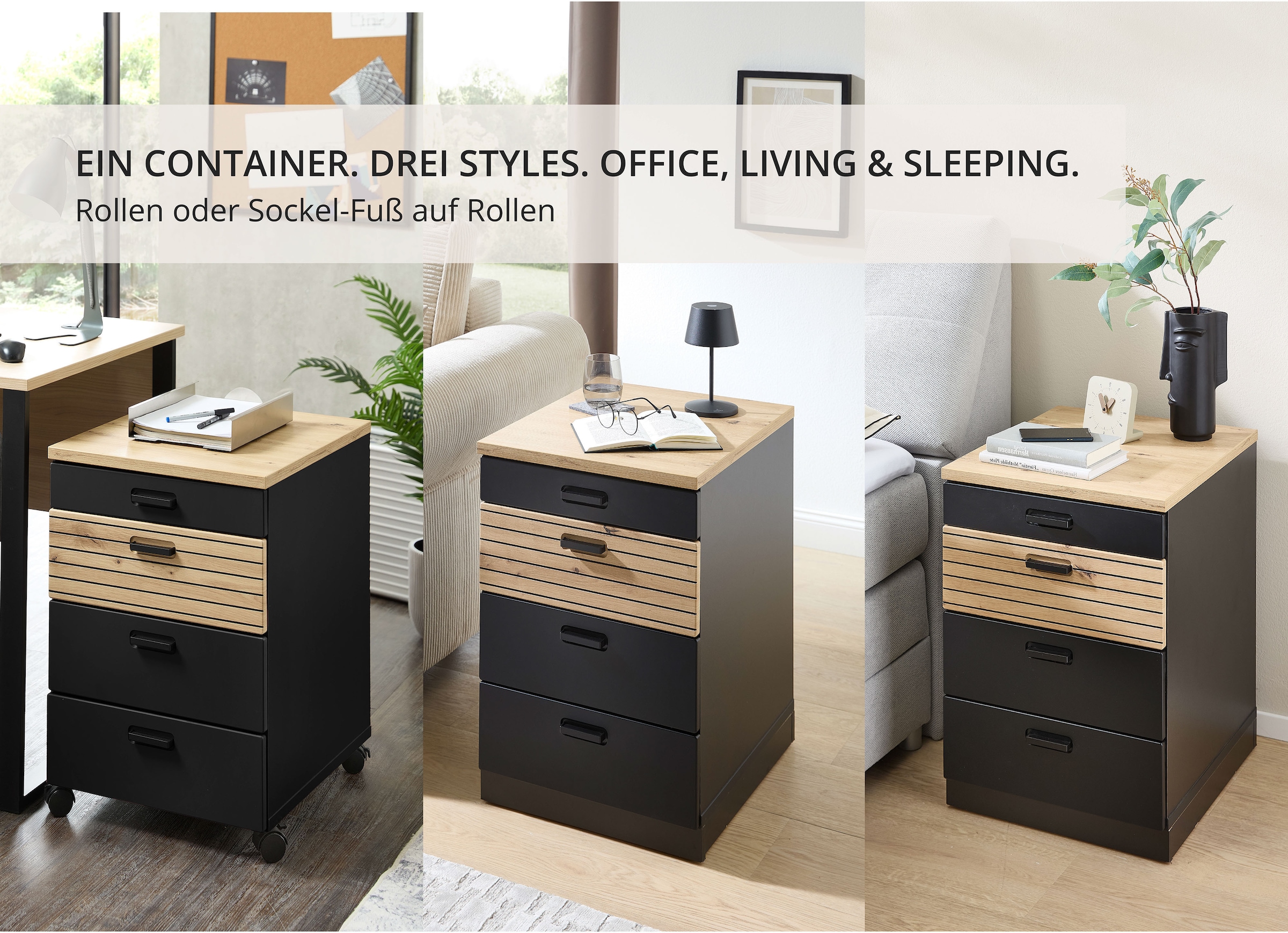 Innostyle Rollcontainer »Rollcontainer Glenn, 45 x 66 x 55 cm (B/H/T)« 1 Stk. tlg. inkl. Filzeinlage, 4 Rollen(2 mit Bremsen) oder Sockel, SK Soft-Close