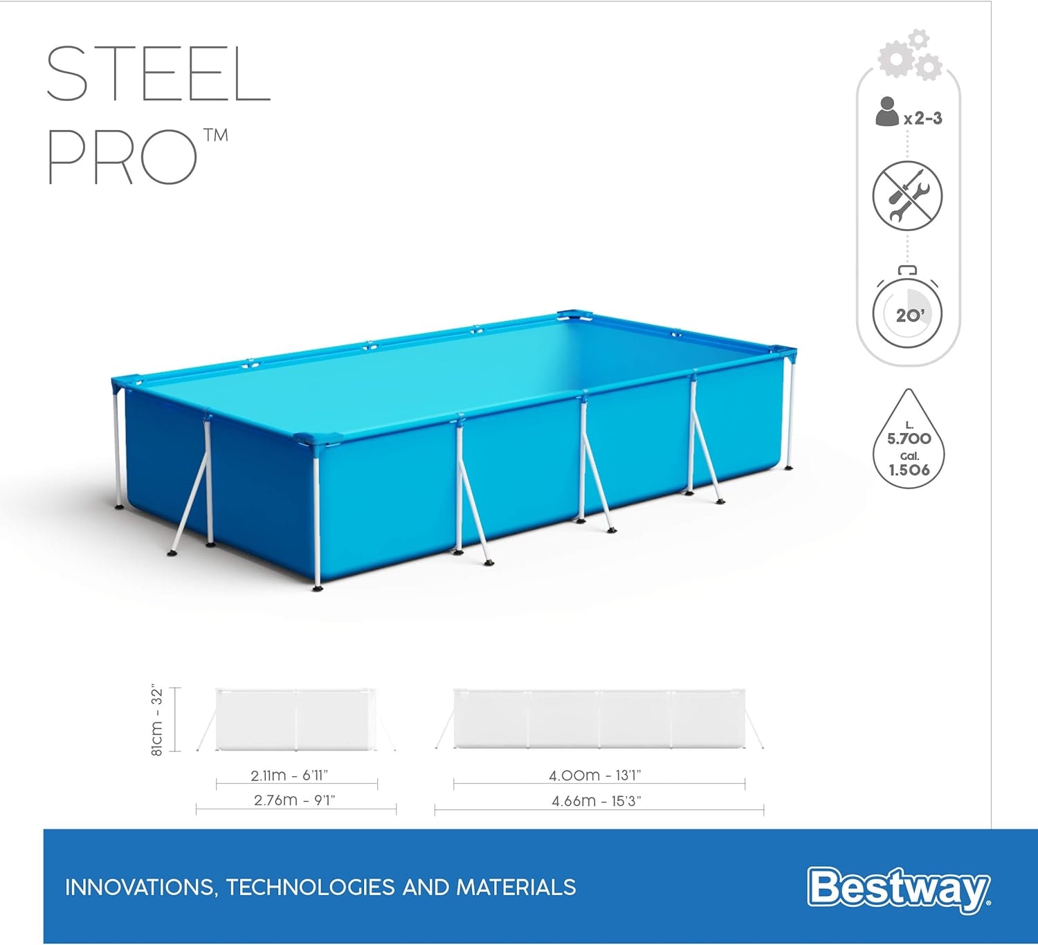 Bestway Framepool »Steel Pro«, (Set, 3 tlg.), mit Filterpumpe, 400x211x81 cm