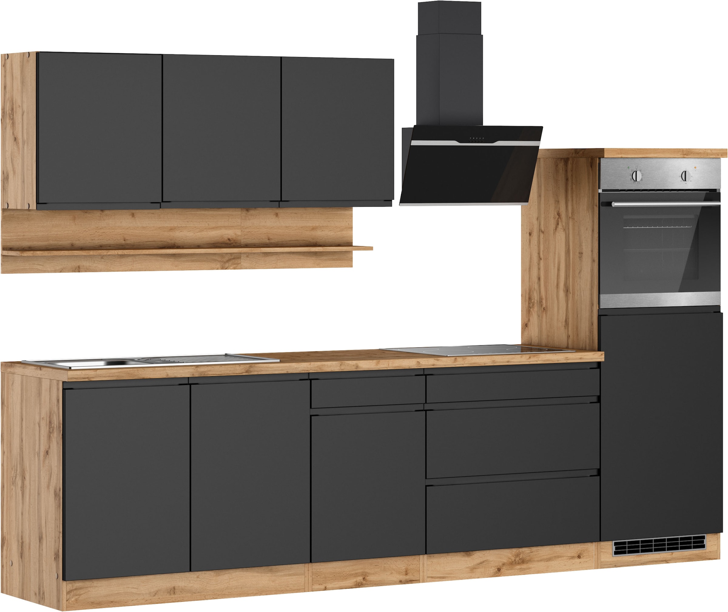 KOCHSTATION Küchenzeile »KS-Virginia,neu in verbesserter Ausführung« Arbeitsplatte 38 mm stark, Stauraum, Softclose,  Breite 290, Soft-Close-Funktion, ohne E-Geräte