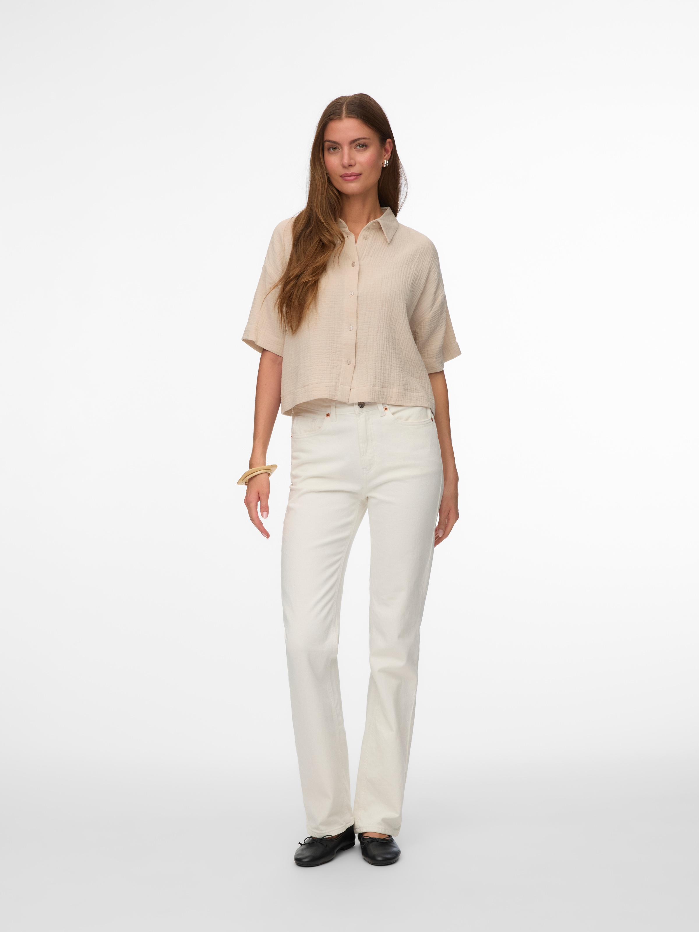 Vero Moda Kurzarmbluse »VMNATALI SS CROP SHIRT WVN NOOS« Baumwolle, verkürzte Form