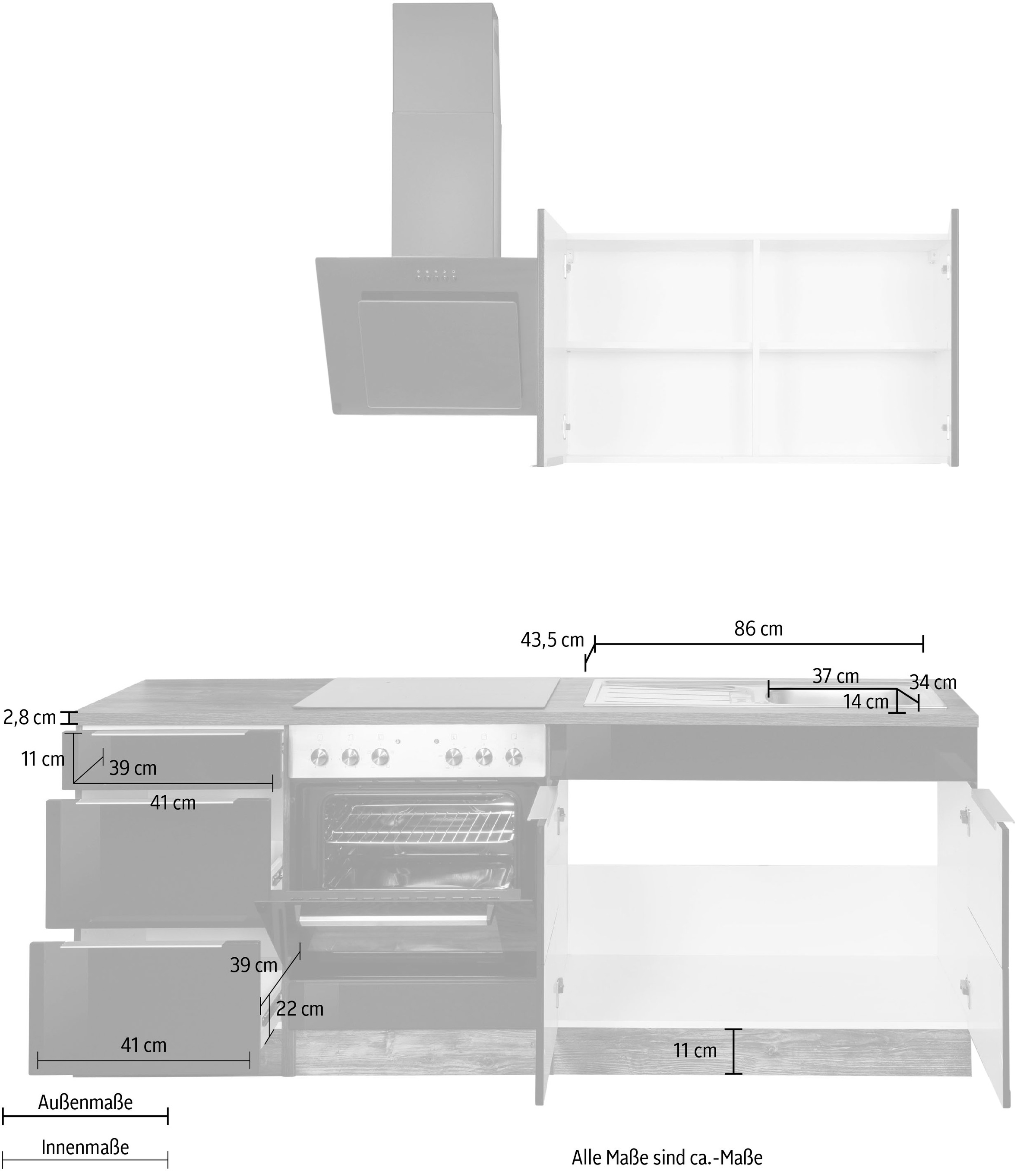 HELD MÖBEL Küchenzeile »Brindisi«, mit bei Breite OTTO online E-Geräten, kaufen 210 cm