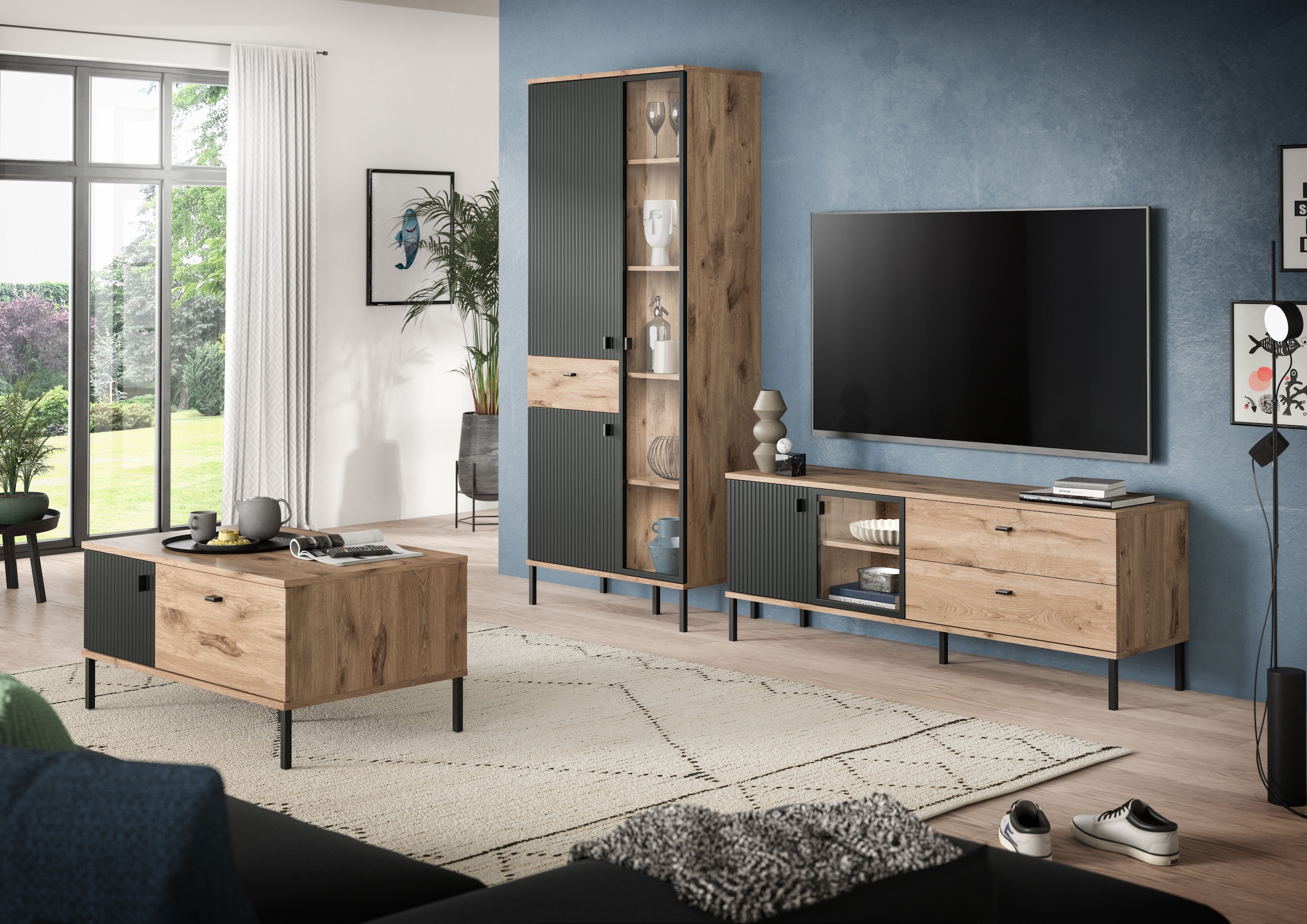 INOSIGN Stauraumvitrine »TREVERK, Breite 83 cm, hochwertige MDF-Front schwarz tiefzieh« 1 Stk. tlg. Stauraumvitrine, Vitrine, Wohnzimmer