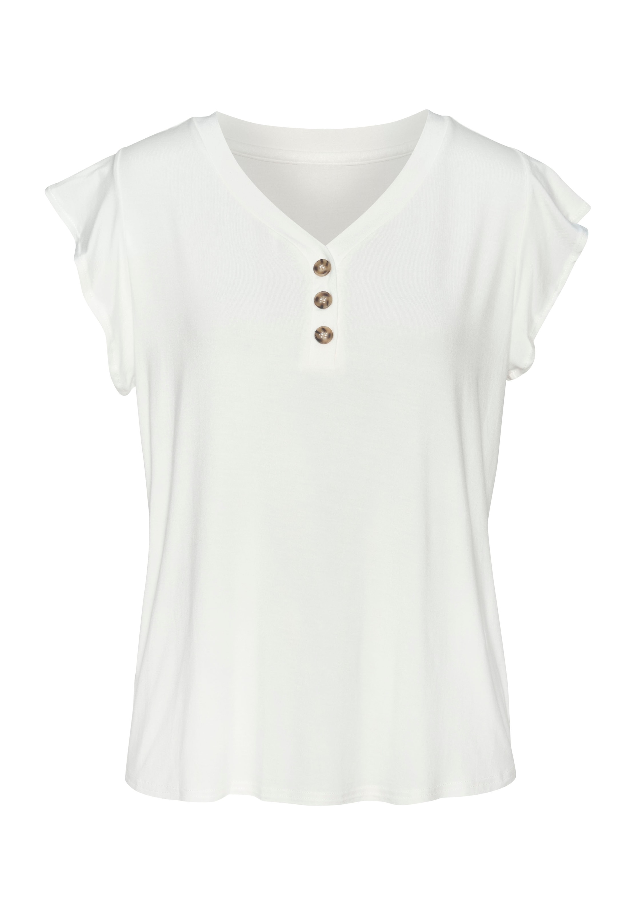 LASCANA Blusenshirt »mit Zierknöpfen in Hornoptik« 2er-Pack,  aus weichem Viskose-Stretch