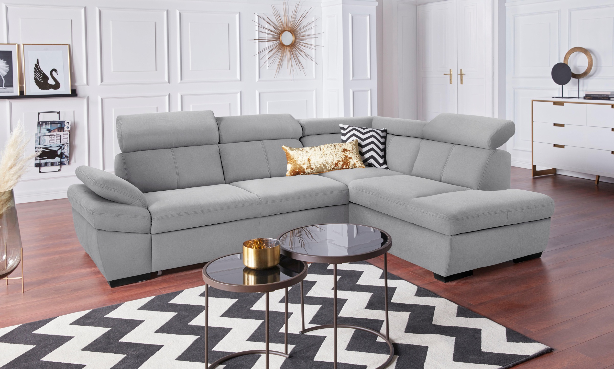 exxpo - sofa fashion Ecksofa »Salerno, klassisch modernes Funktionssofa, hoher Sitzkomfort, L-Form« inkl. Kopf- und Armteilverstellung, wahlweise mit Bettfunktion