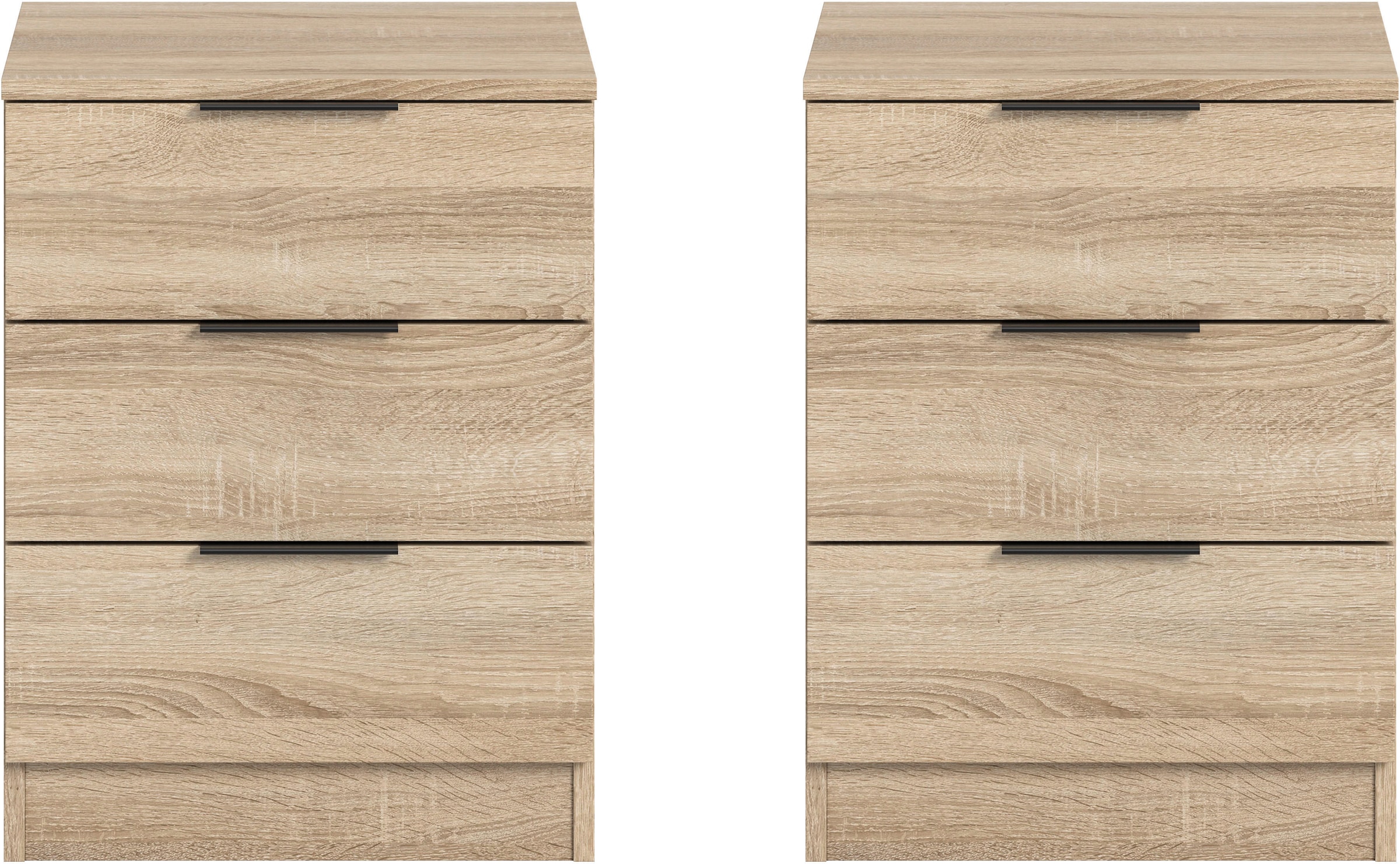 Home affaire Nachtkommode »Skarde 2 Nachttische, jeweils Breite: 45 cm«, (Set, 2 St., Sie bekommen 2 Nachttische im Set), Skarde, 2er Set Nachtkommode, 3 Schubkästen, Sonoma Eiche NB