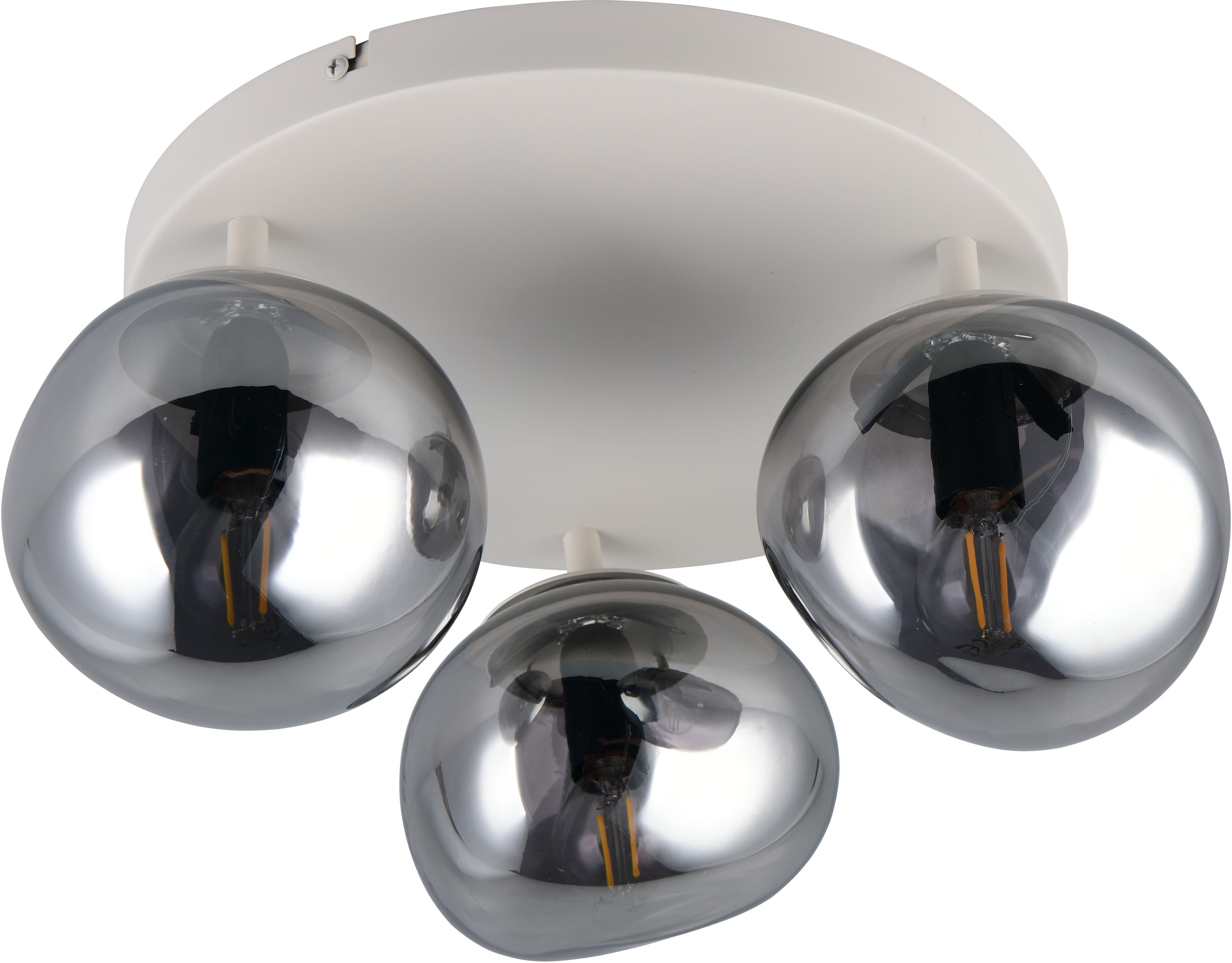 s.Oliver Deckenleuchte »ANJELLA, Deckenlampe exkl 3x E14 max 10W, in warm grey + smoke Glas,«, 3 flammig, Leuchtmittel E14 | Leuchtmittel wechselbar, mit mundgeblasenen Glas Lampenschirmen in rauchgrau, Ø gesamt 40cm