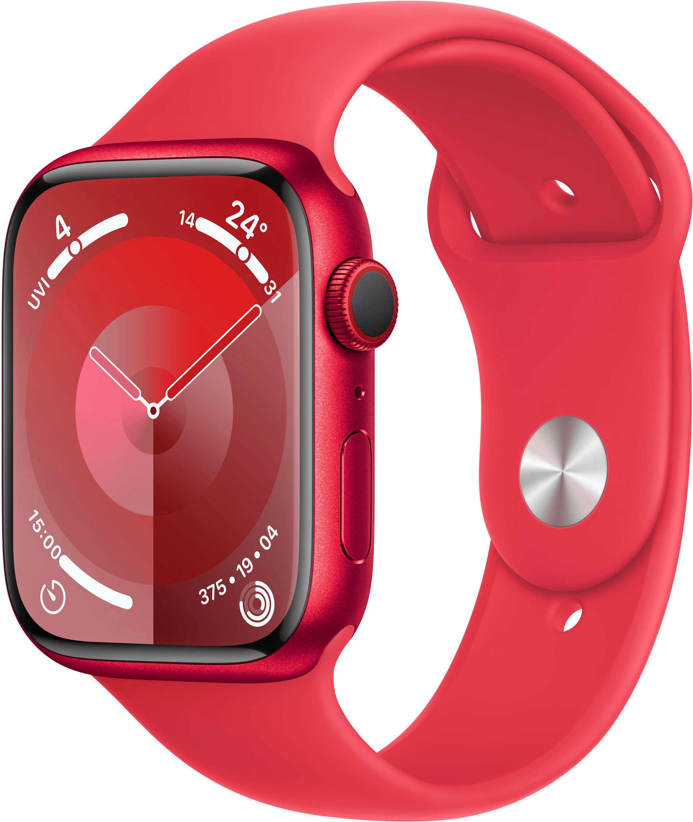 Apple Smartwatch »Watch Series 9 Aluminium« (4,5 cm / 1,8 ′′) Watch OS 10;EKG;Blutsauerstoff App;Herzfrequenz in rot, Größe M/L