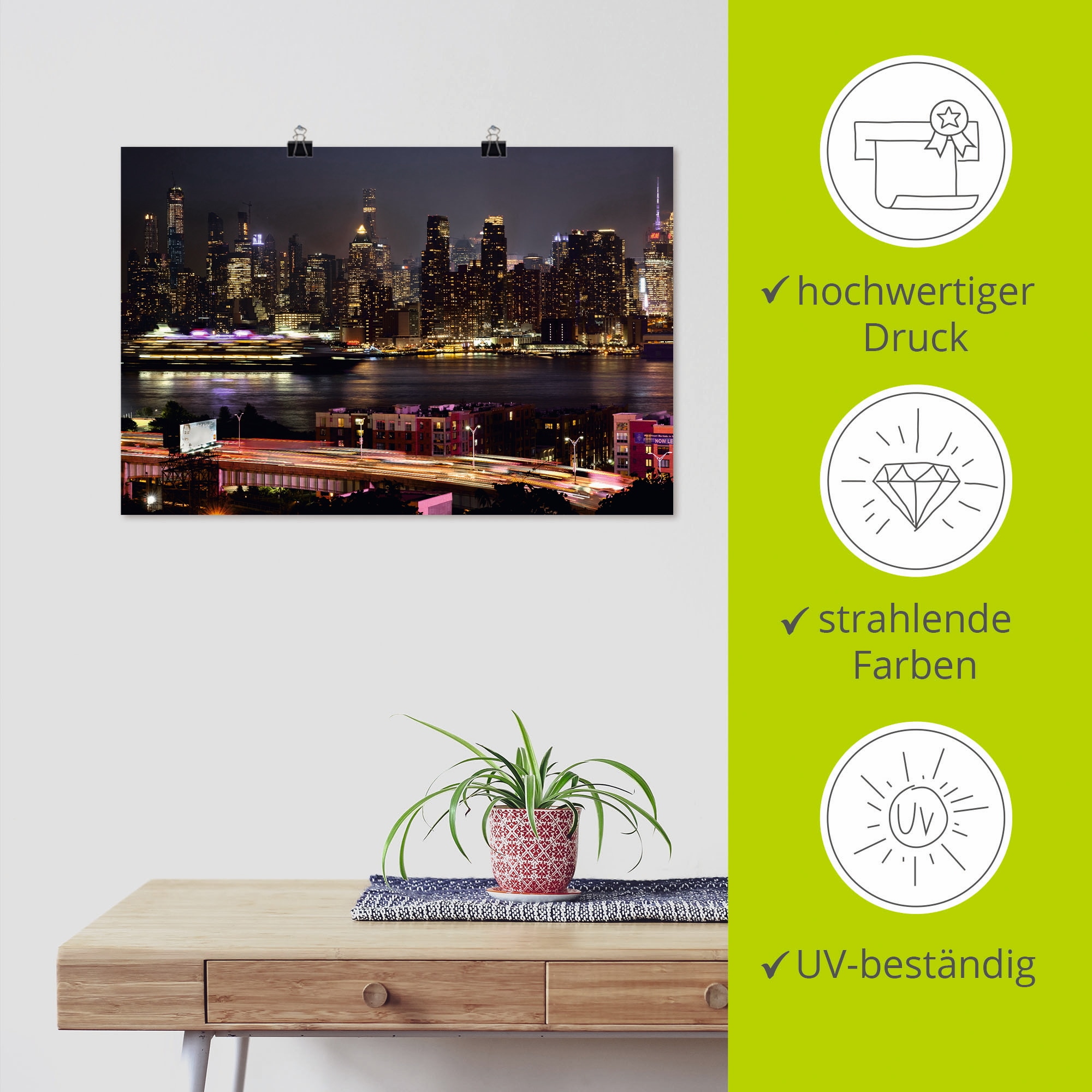 Artland Poster »New York Skyline II«, Amerika, (1 St.), als Alubild, Leinwandbild, Wandaufkleber oder Poster in versch. Größen