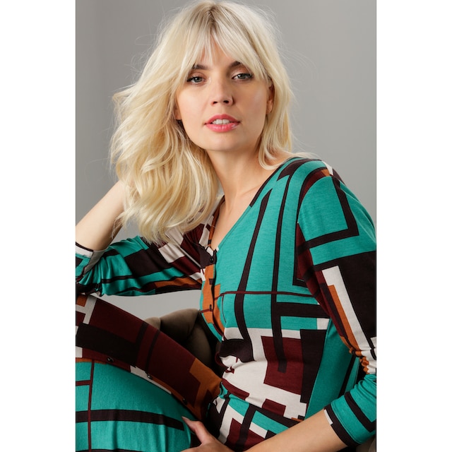 Aniston SELECTED Jerseykleid, mit Fake-Knopfleiste und grafischem Druck im  OTTO Online Shop