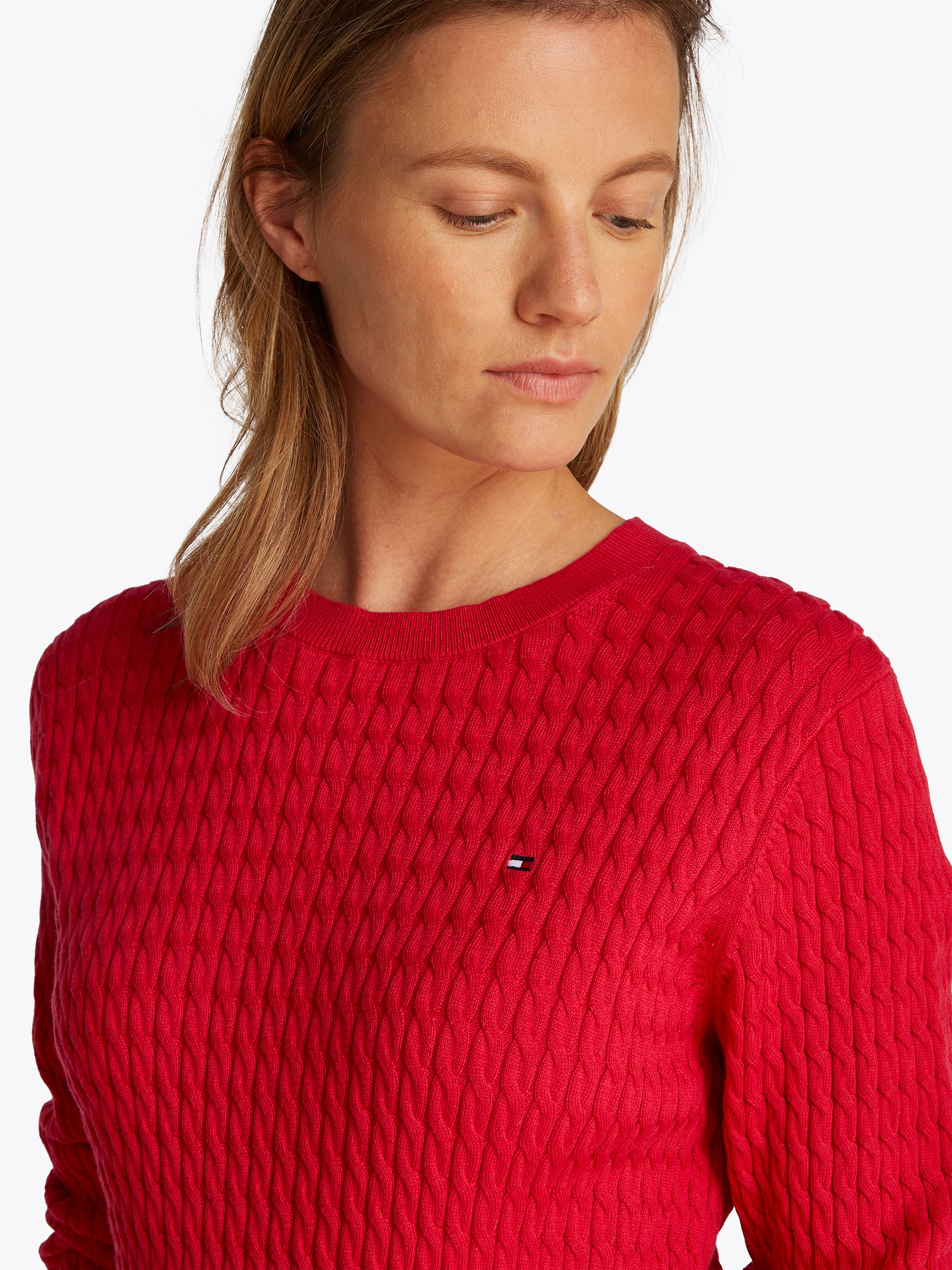 Tommy Hilfiger Rundhalspullover »CO CABLE C-NK LS SWEATER«, mit Zopfmuster