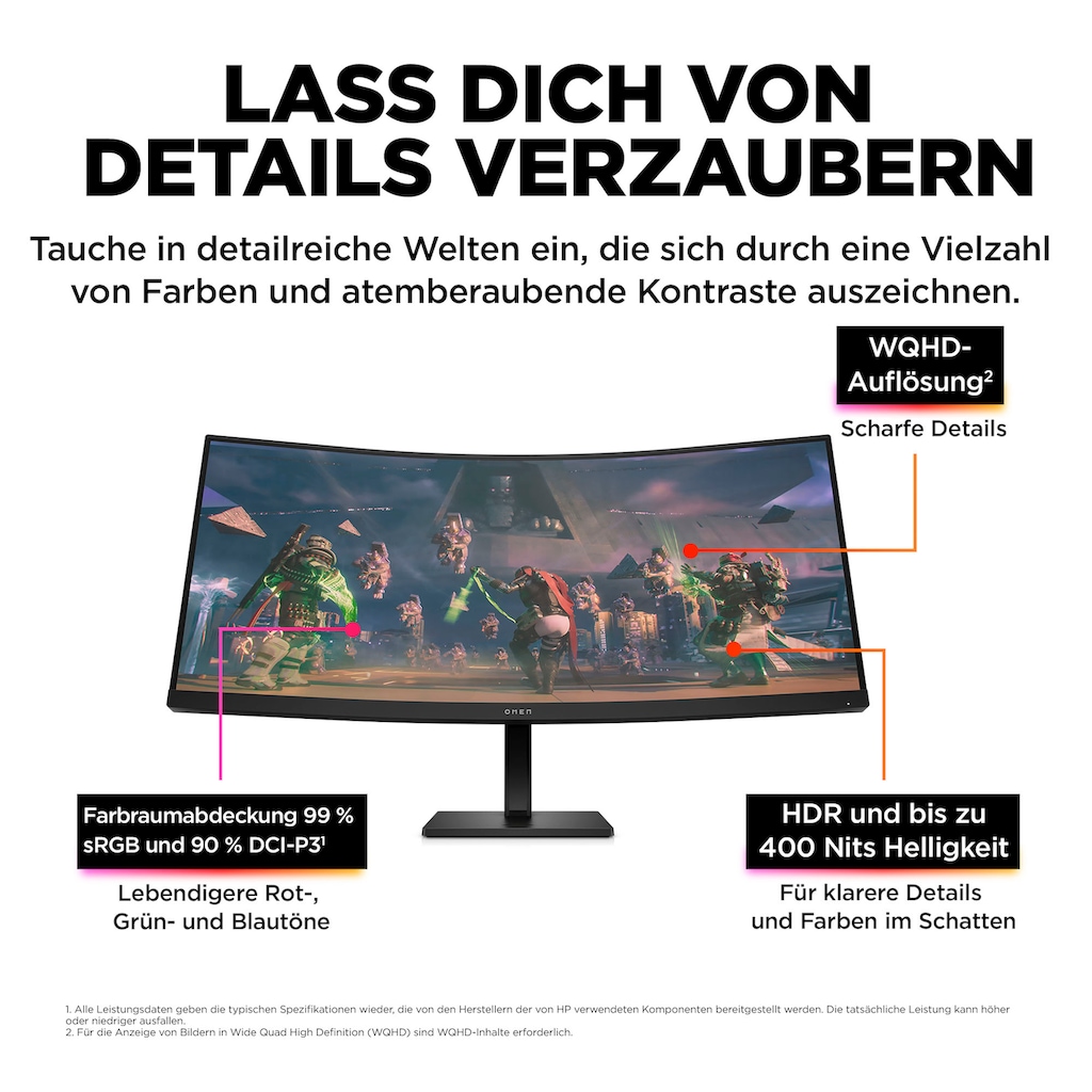 HP Curved-Gaming-Monitor »OMEN 34c (HSD-0159-A)«, 86,4 cm/34 Zoll, 3440 x 1440 px, WQHD, 1 ms Reaktionszeit, 165 Hz