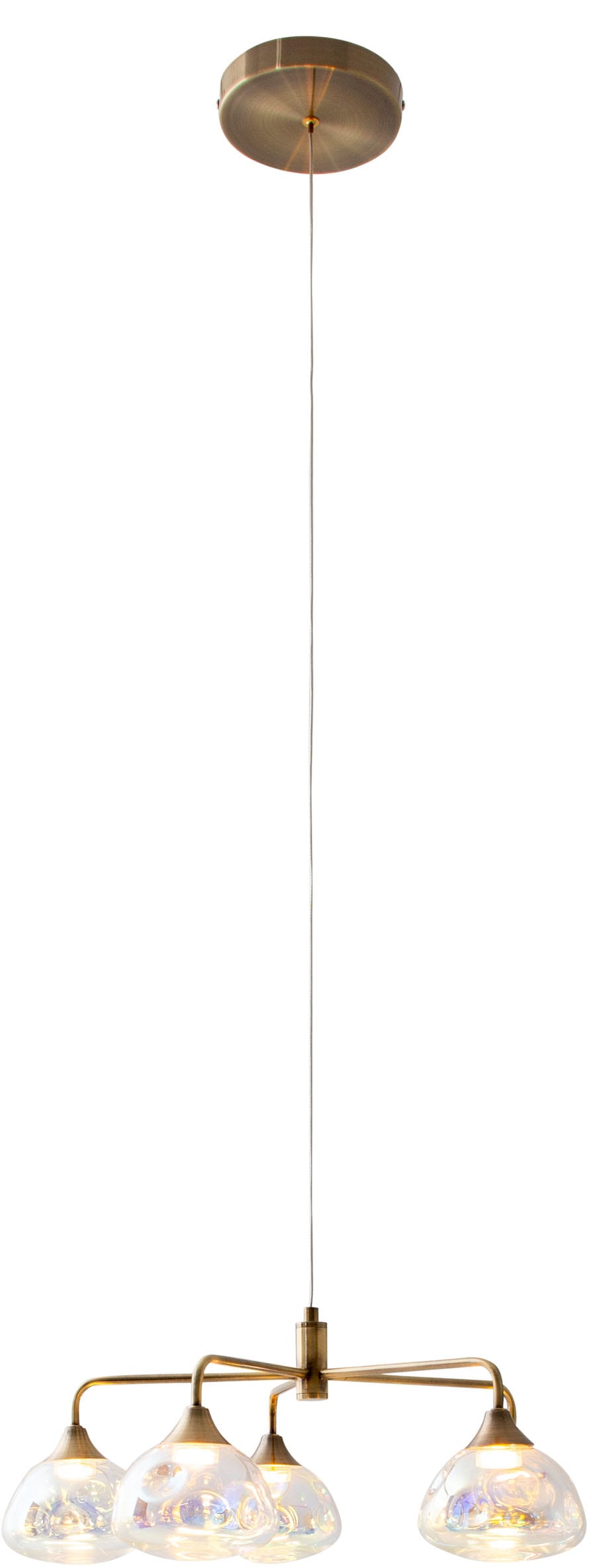 näve LED Pendelleuchte »Varna« LED-Modul 1 Stk. Warmweiß 5 flg., irisierende Gläser, Gestell messingfarben, warmweißes Licht