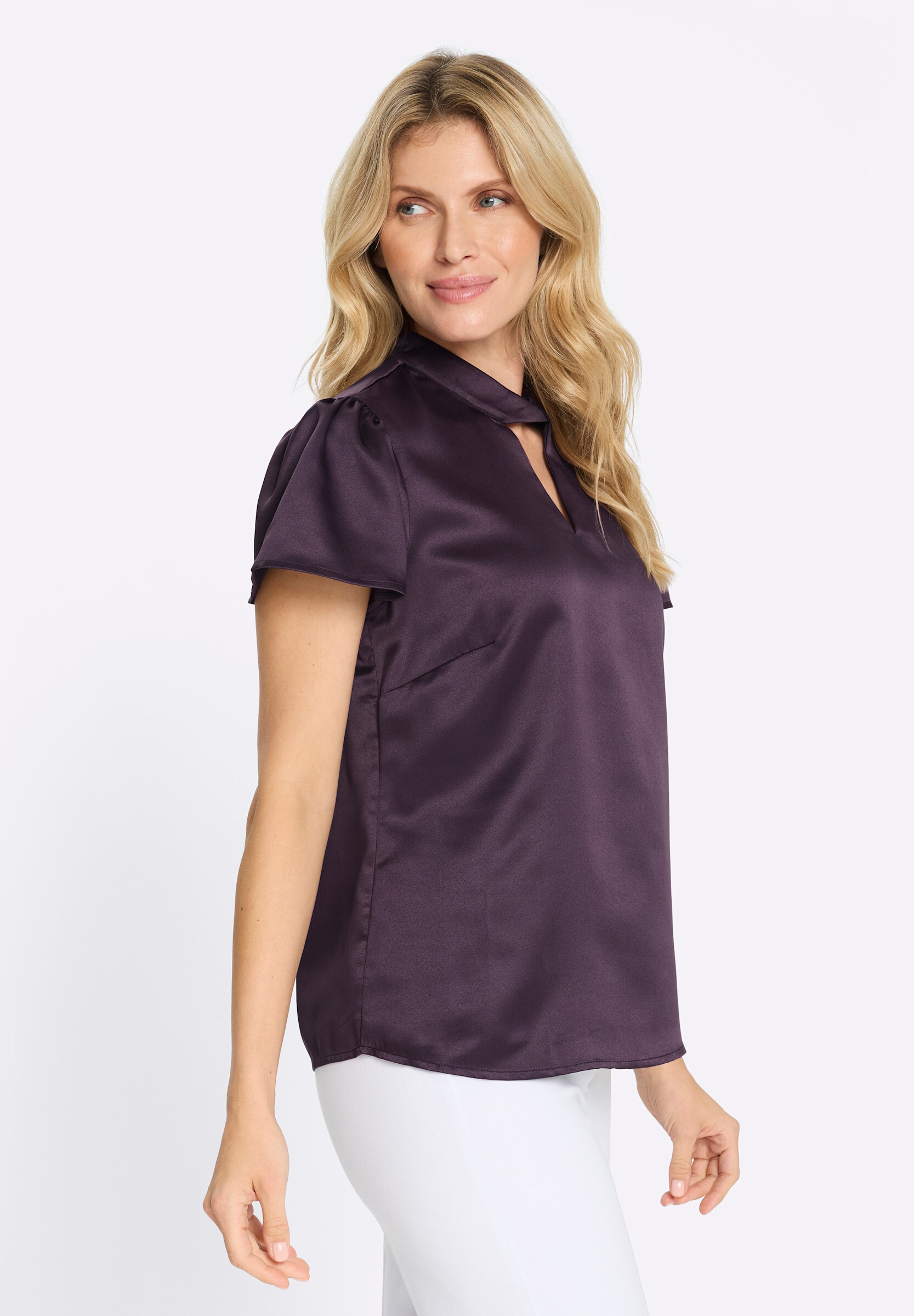 Sieh an! Klassische Bluse »Kurzarm-Bluse Satinbluse mit Flügelärmeln«