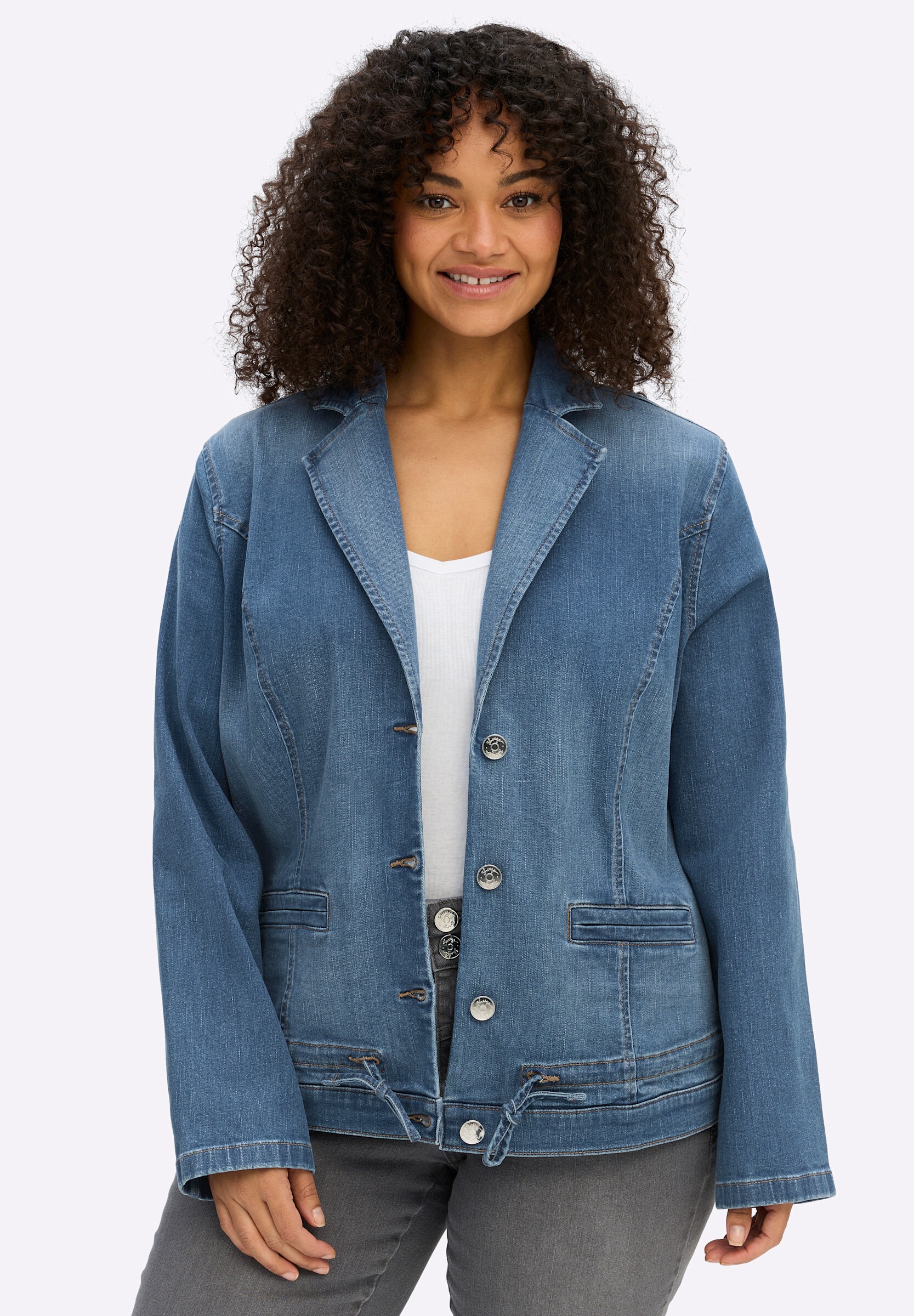 Sheego Jeansblazer »Jeansblazer Jeansblazer mit Kordelzug am Saum«
