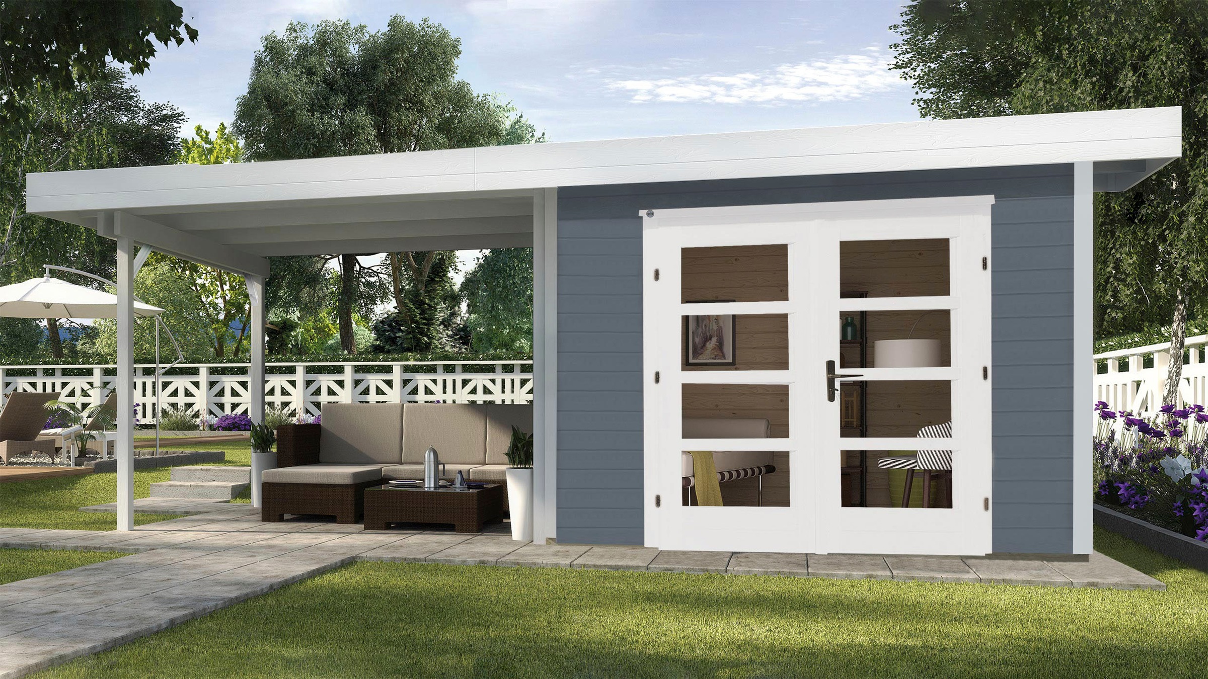 weka Gartenhaus »Designhaus 126 Plus«, (Set), mit Anbaudach