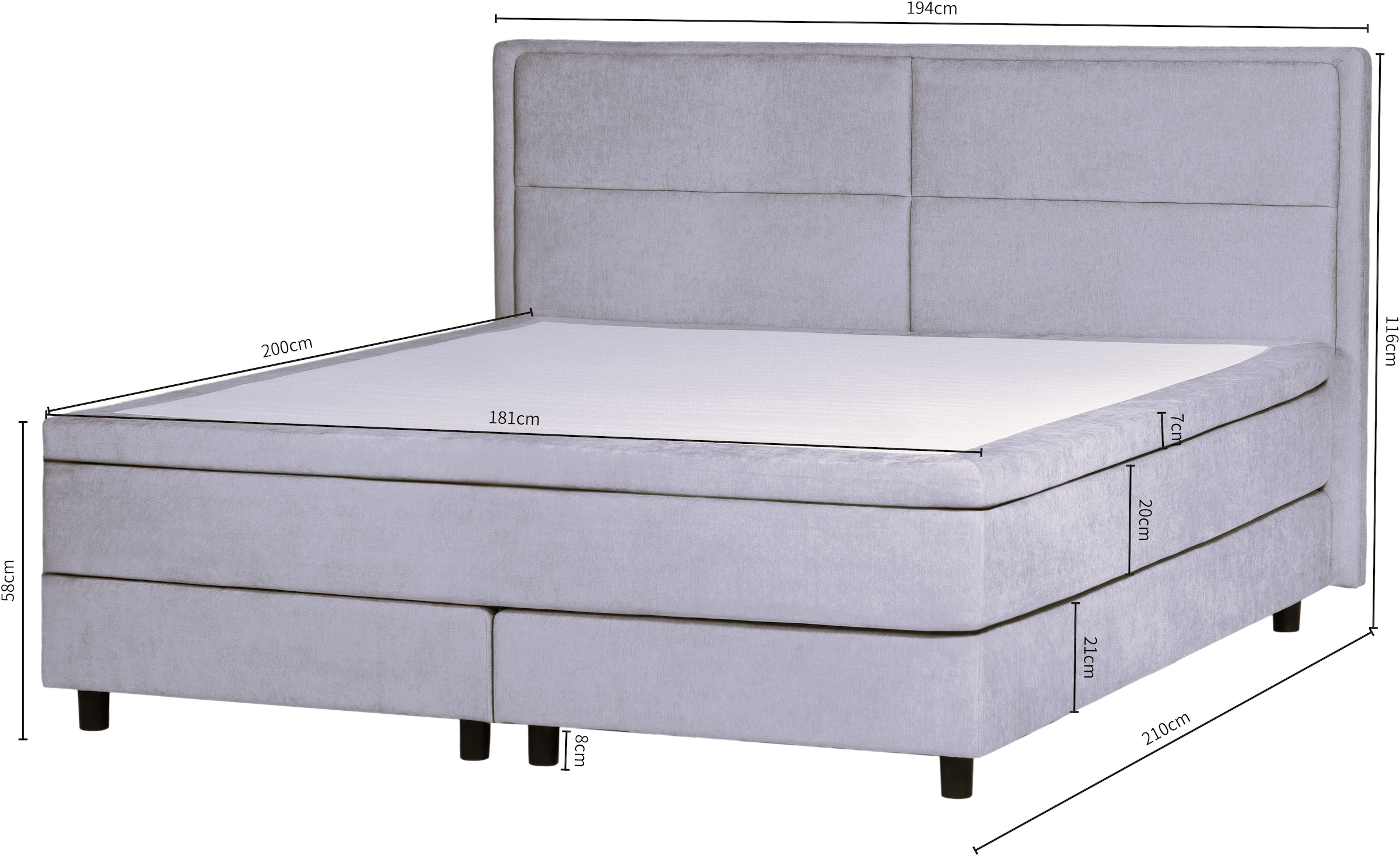 OTTO home Boxspringbett »VIVIANNE, Polsterbett mit 7-Zonen-Taschenfederkernmatratze H3« inkl. 7 cm Komfortschaum-Topper, Chenille-Bezug, 140- oder 180x200 cm