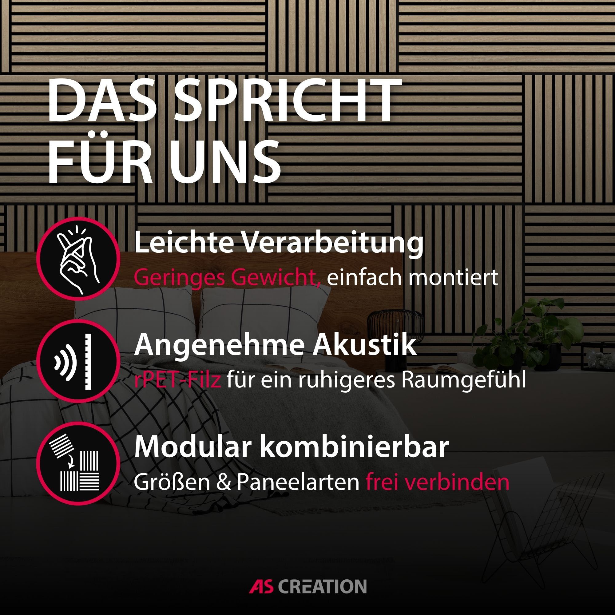Architects Paper Schallschutzpaneel »A.S. Création Modular Wall Akustikpaneel Holzlamellen Eiche« 1 tlg. Echtholzfurnier auf rPET-Filz mit Schallabsorptionsklasse E