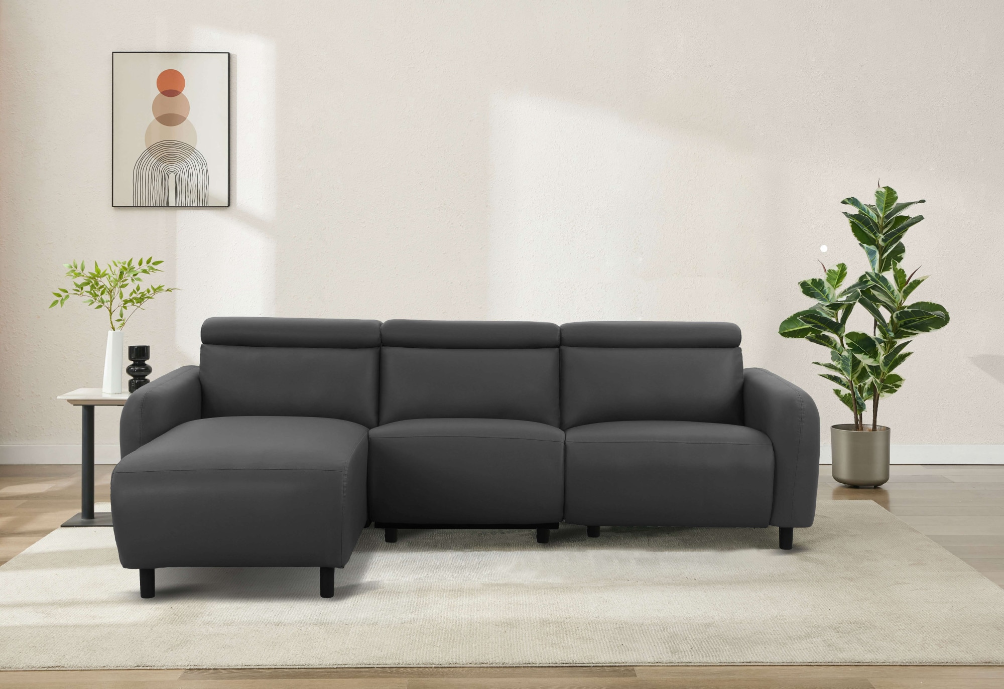 Home affaire Ecksofa »SKAANE Kunstleder, L-Form, 274 cm, manuelle u. elektrische Funktion,«, rundes Design, Kopfteilverstellung, Federkernpolsterung