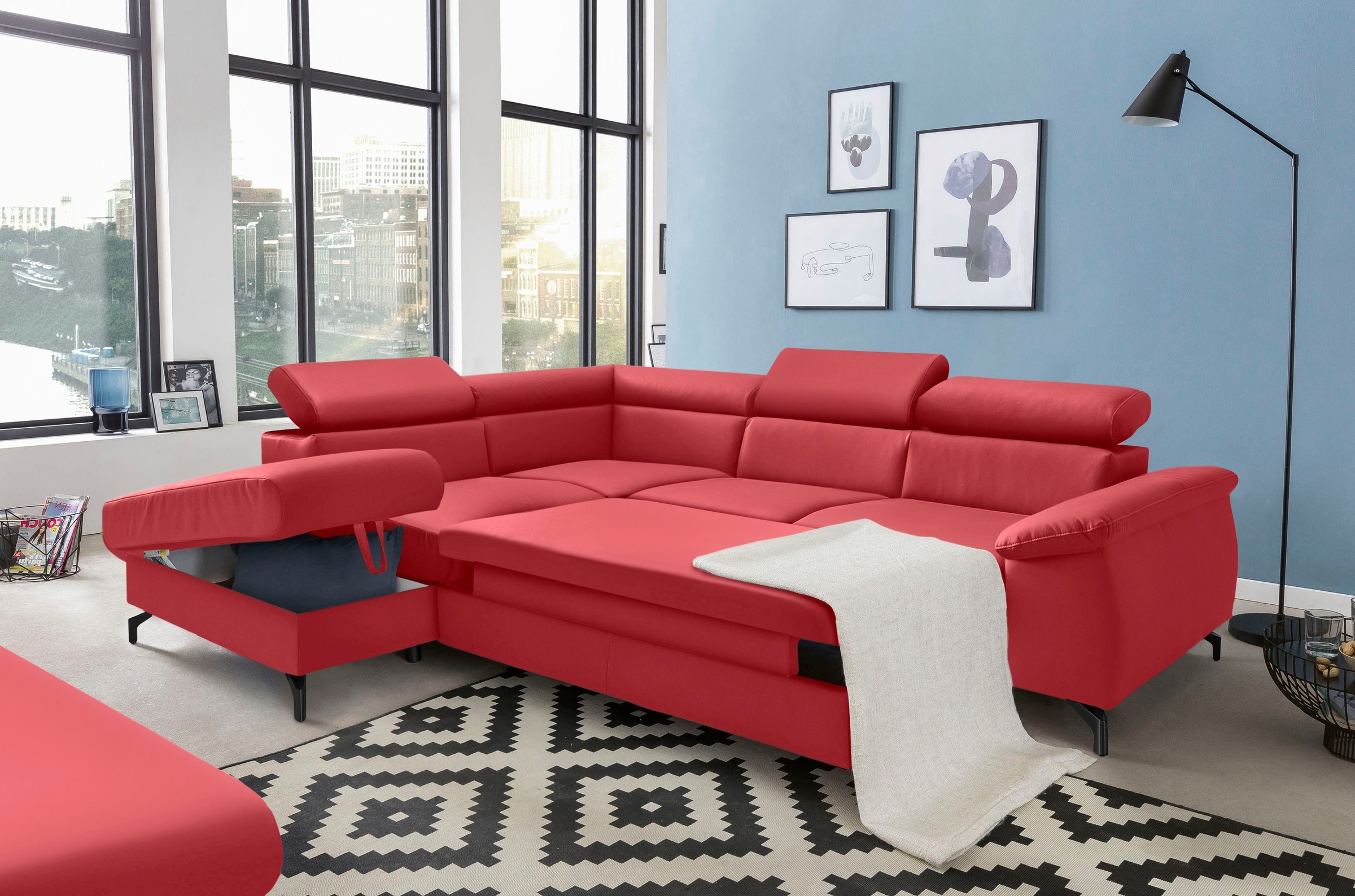 COTTA Polstergarnitur »Komaris L-Form«, (Set), Set bestehend aus: Ecksofa mit Kopfteilverstellung & Hocker