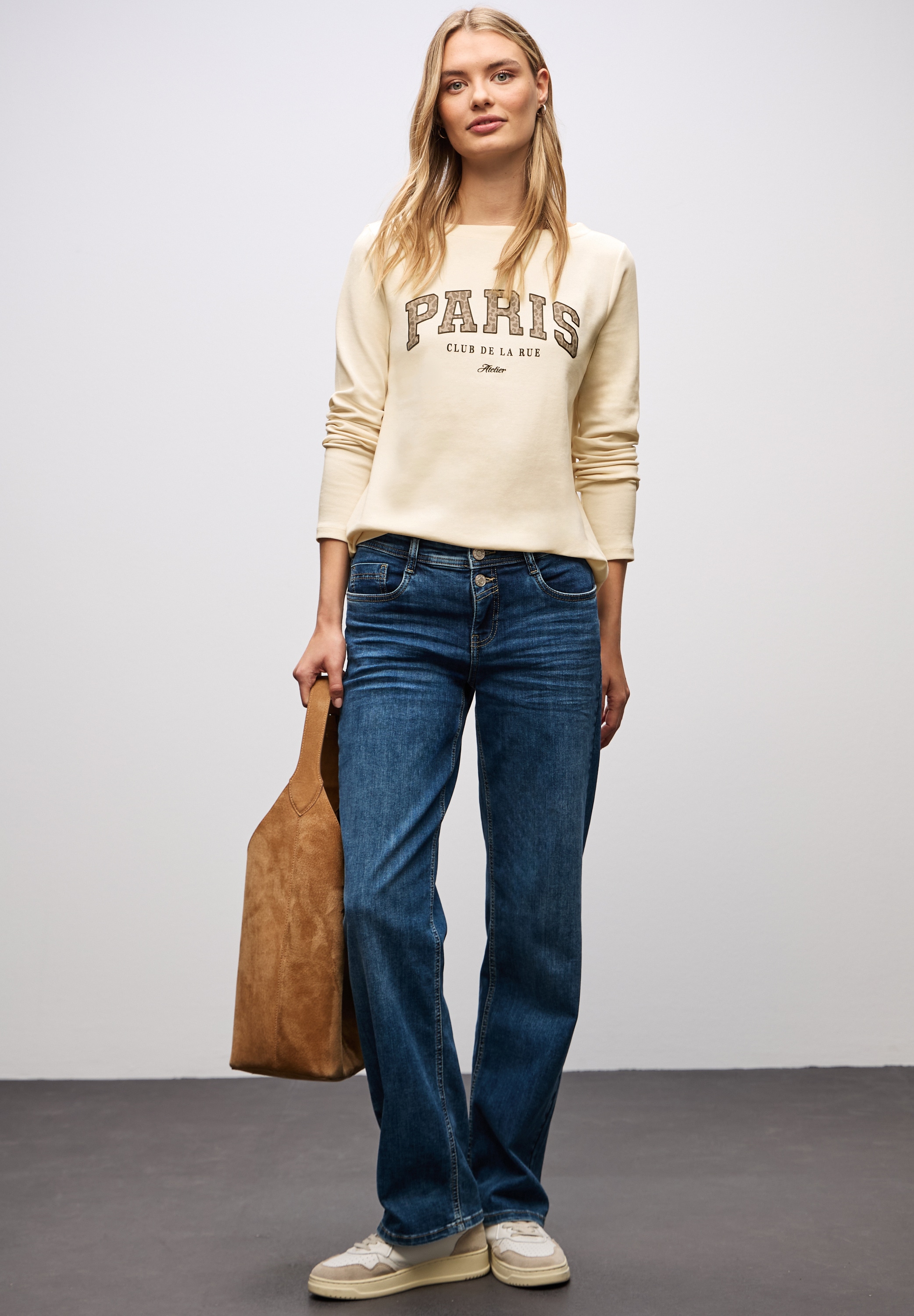 STREET ONE Langarmshirt mit Print, Wording Print im Leo-Look