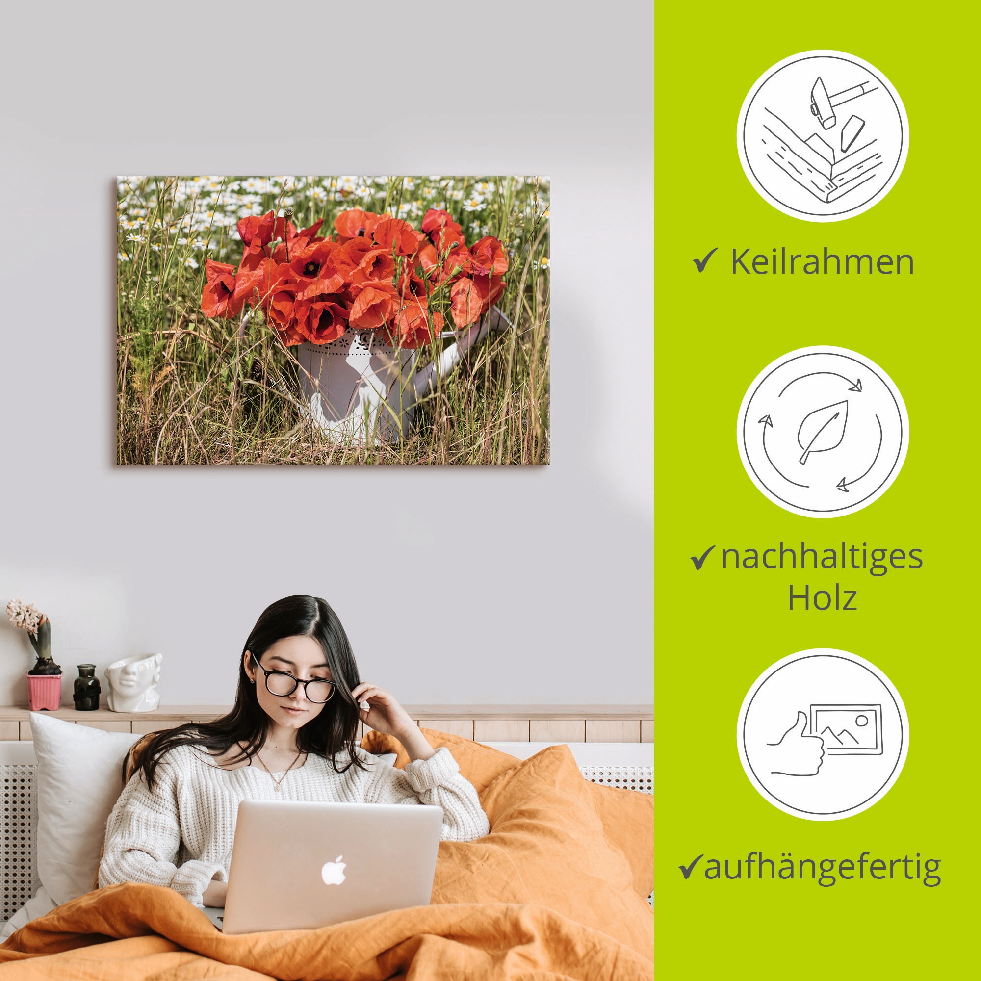 Artland Leinwandbild »Mohnblüten im Feld«, Blumenwiese, (1 St.), auf Keilrahmen gespannt
