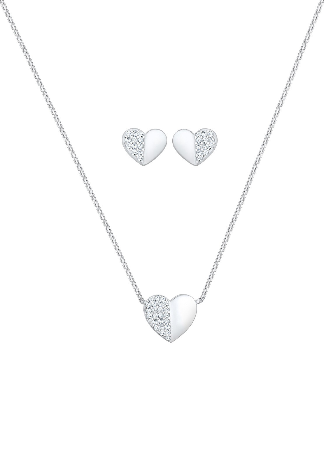 Elli Ohrring und Ketten Set »Schmuckset Herz Glas Kristalle Weiß 925 Sterling Silber«