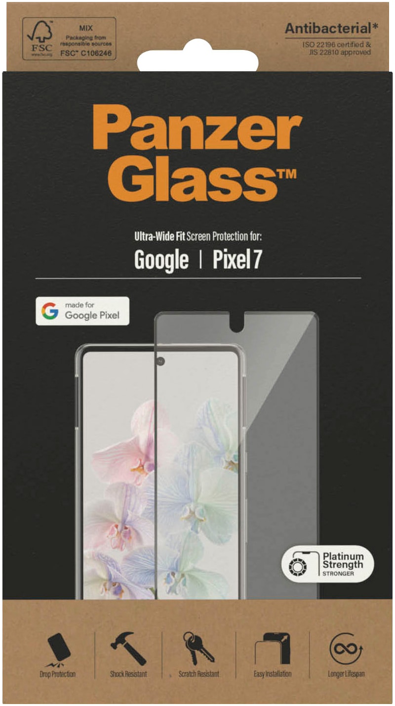 PanzerGlass Displayschutzfolie »Displayschutz Google Pixel 7 - Ultra-Wide Fit«, für Google Pixel 7, (1 St.), Kratz-& Stoßfest,Antibakteriell,Berührungsempfindlich,Simpel Anbringen