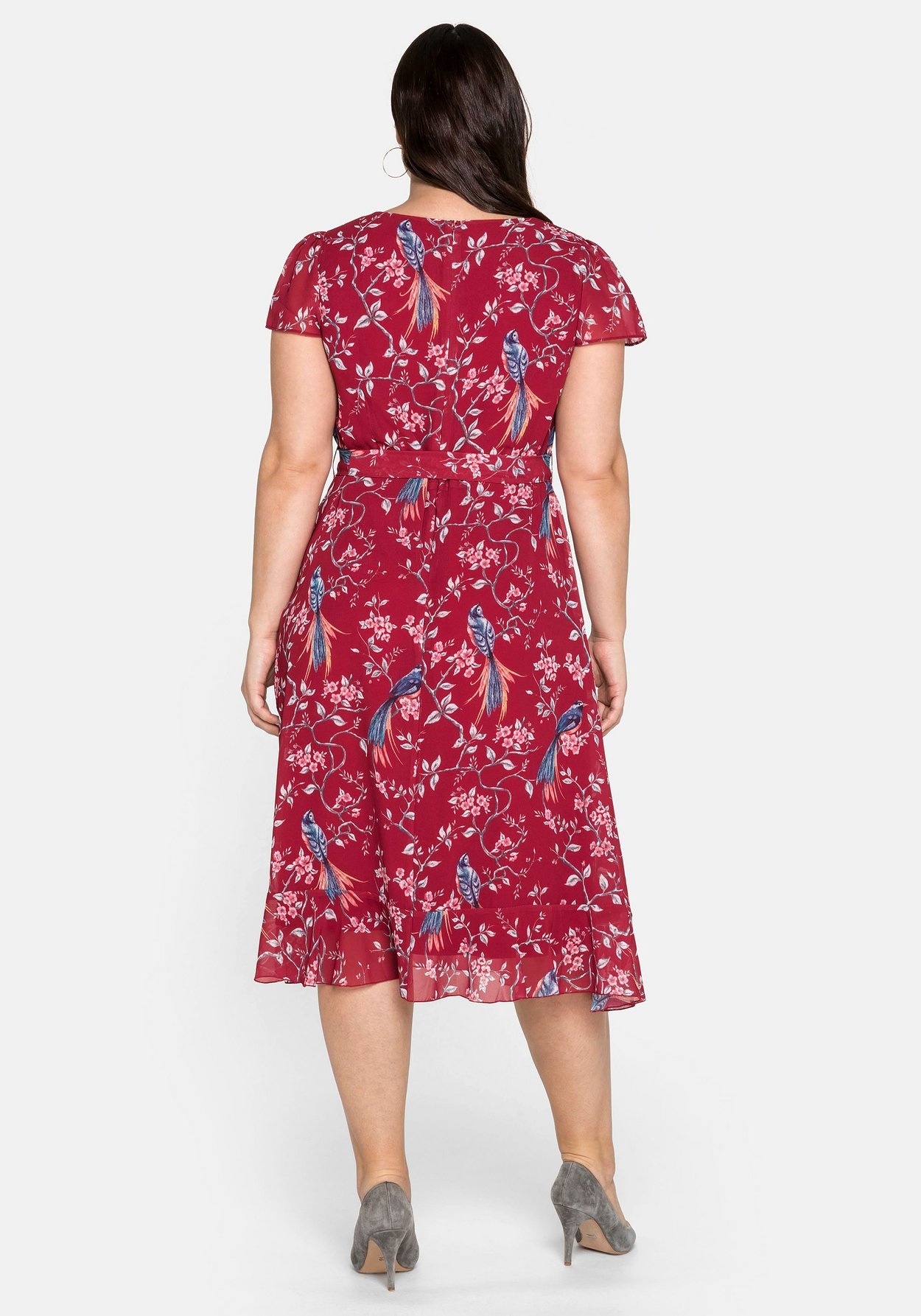 Sheego Chiffonkleid »Chiffonkleid mit Blumenprint und Wasserfallkragen«