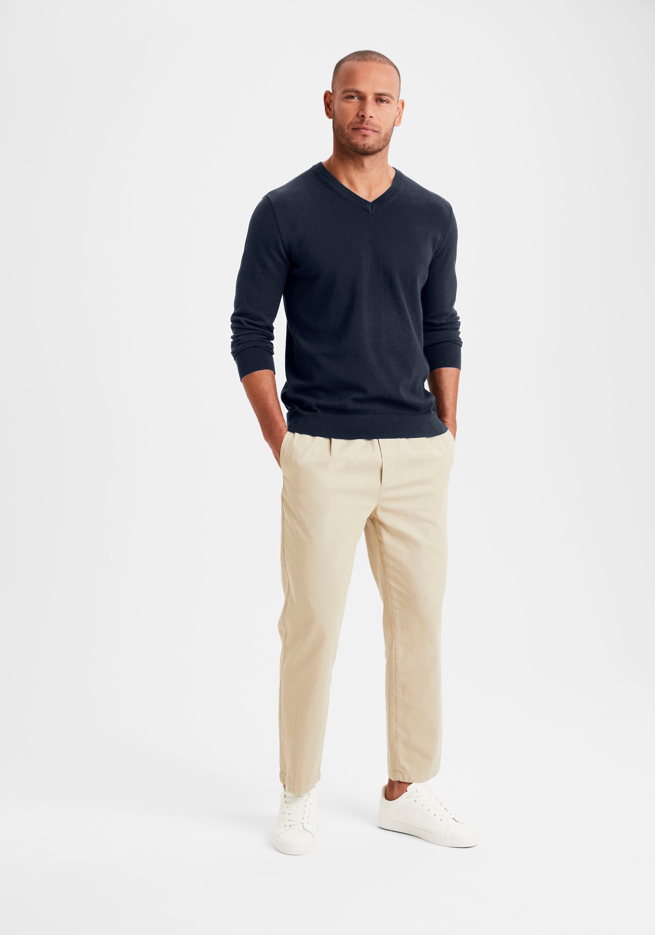 H.I.S Strickpullover mit V-Ausschnitt, Pullover aus Feinstrick, Baumwollmischung