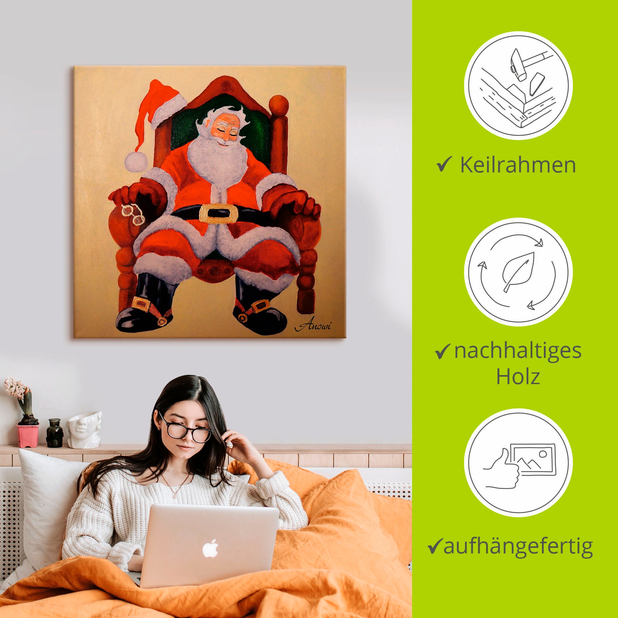 Artland Leinwandbild »Schlafender Weihnachtsmann«, Weihnachten, (1 St.), auf Keilrahmen gespannt