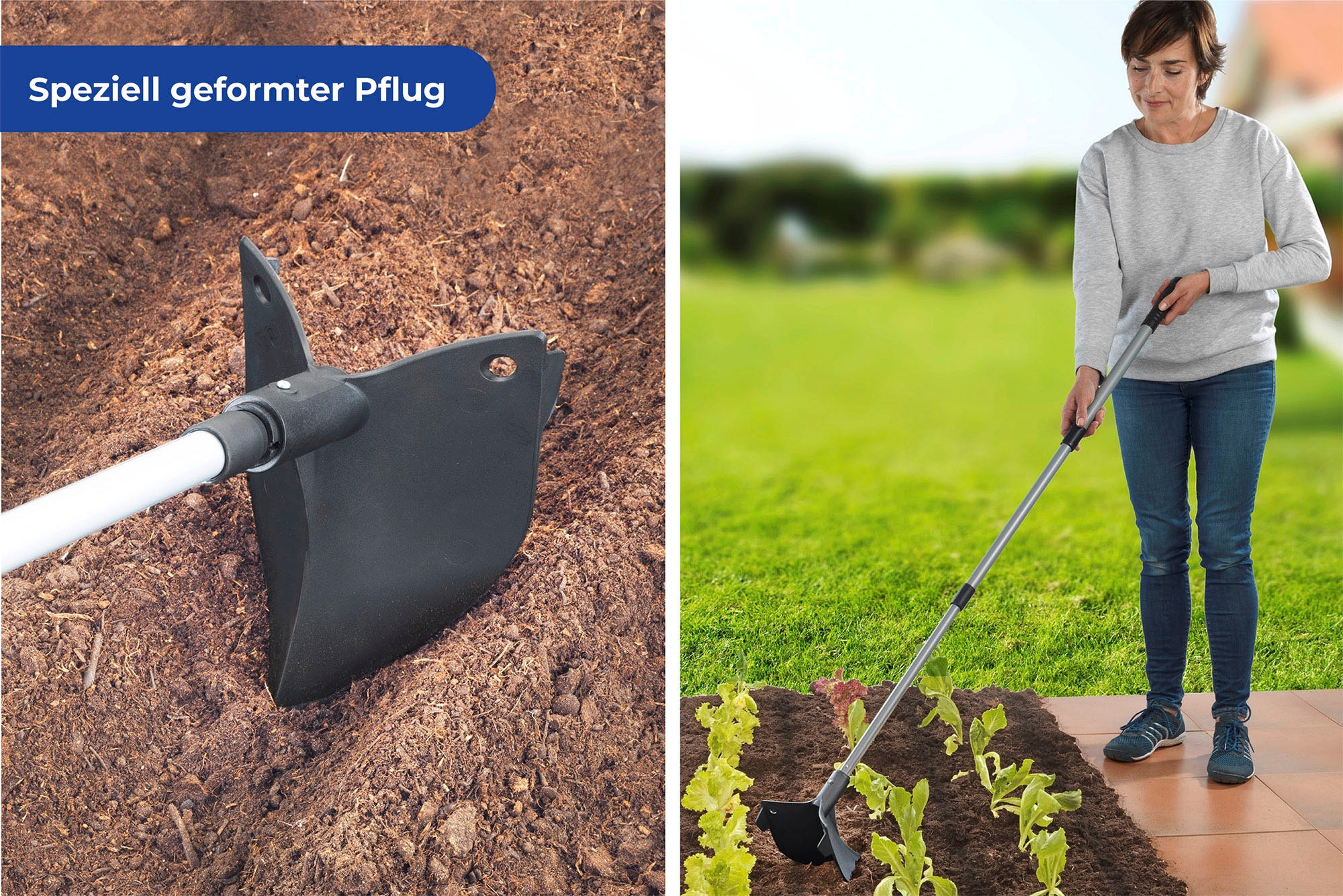 Maximex Gartenhacke, ausziehbarer Gartenpflug mit Teleskopstiel