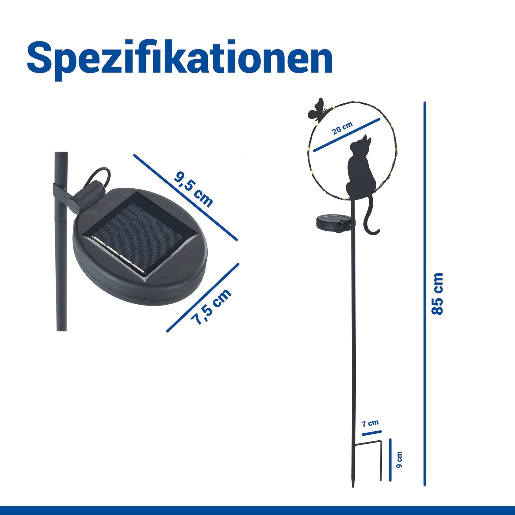 Maximex LED Gartenleuchte »Modell Katze und Schmetterling« Warmweiß solarbetriebener Gartenstecker, leuchtet bis zu 8 Stunden