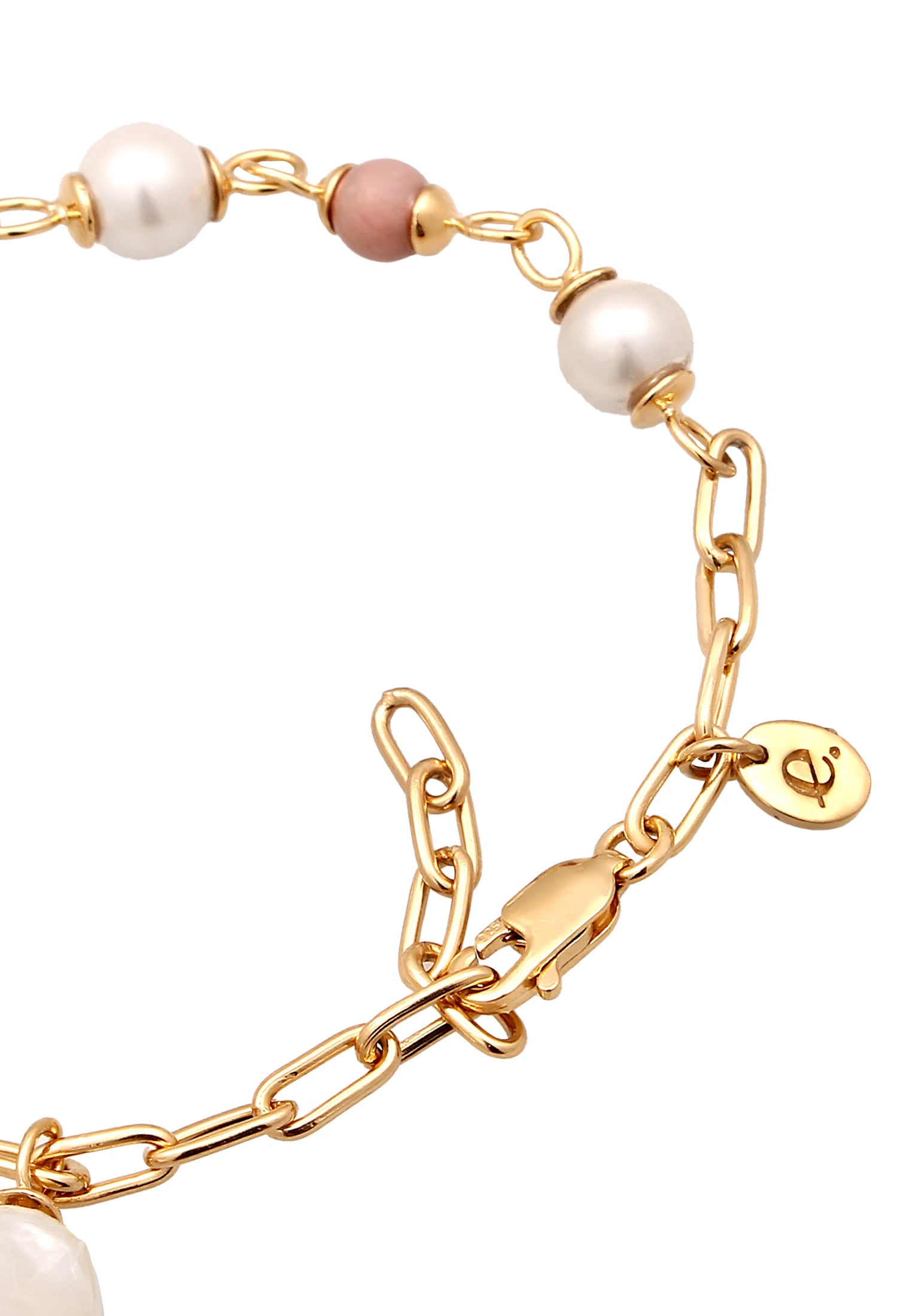Elli Premium Armkette »Armband Süßwasserzuchtperle Rhodonite Rosa 925 Sterling Silber Vergoldet«