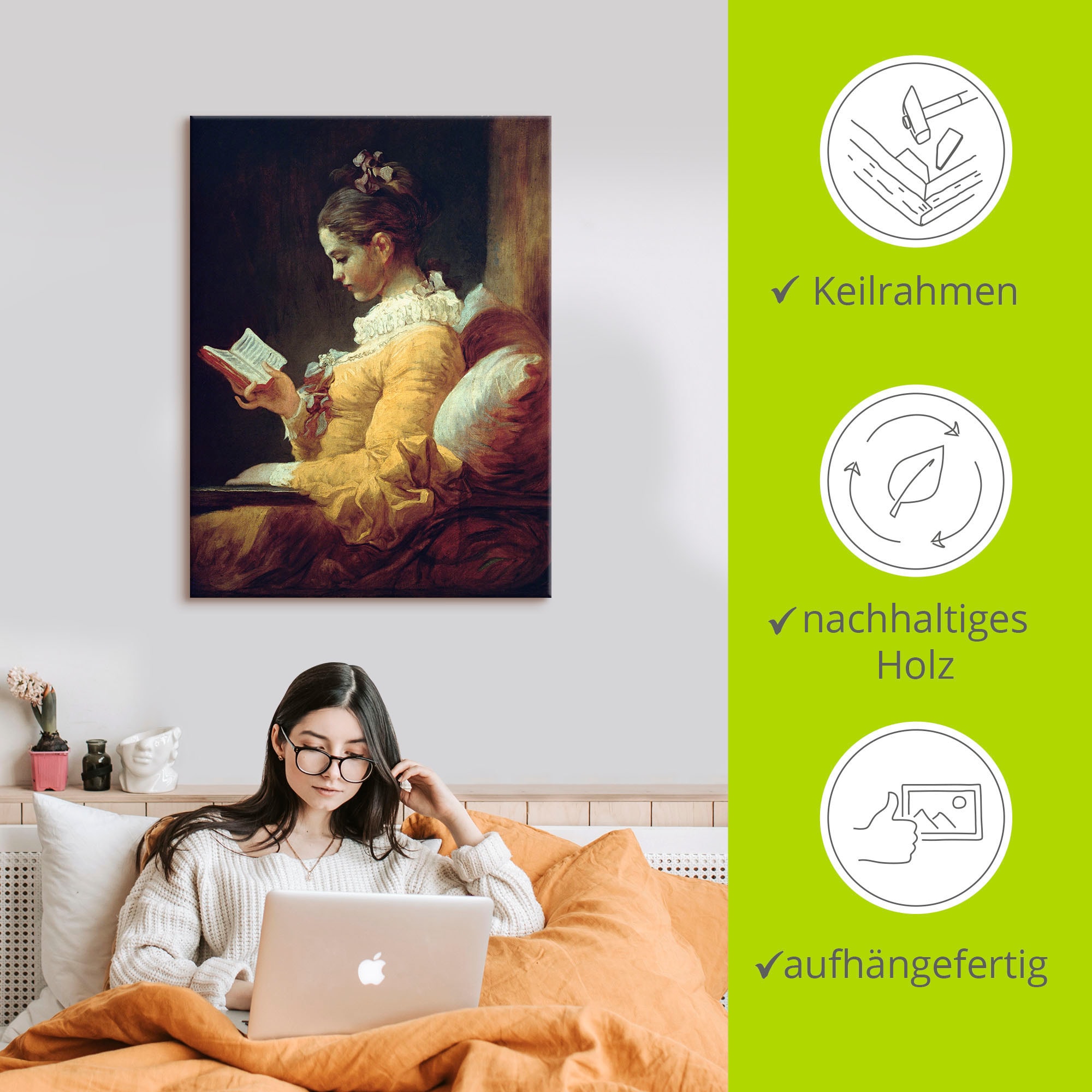 Artland Wandbild »Lesendes Mädchen. Um 1776«, Frau, (1 St.), als Leinwandbild, Poster in verschied. Größen