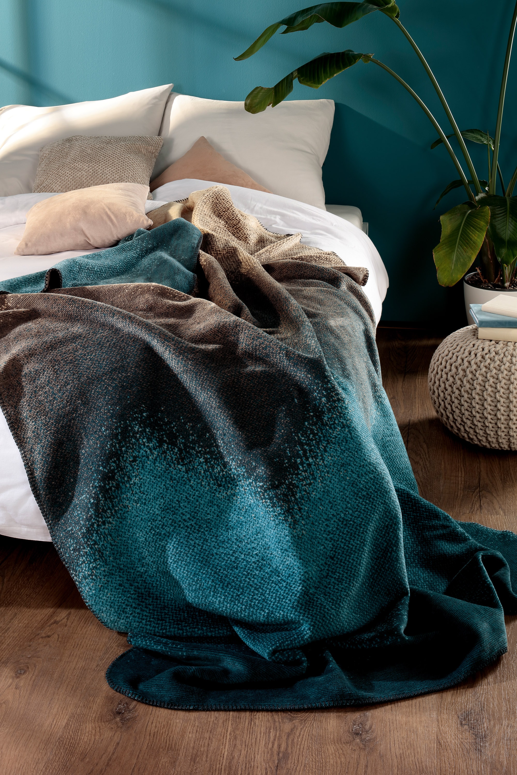 Biederlack Wohndecke »Blue Fade« trendige Farben mit fließendem Übergang