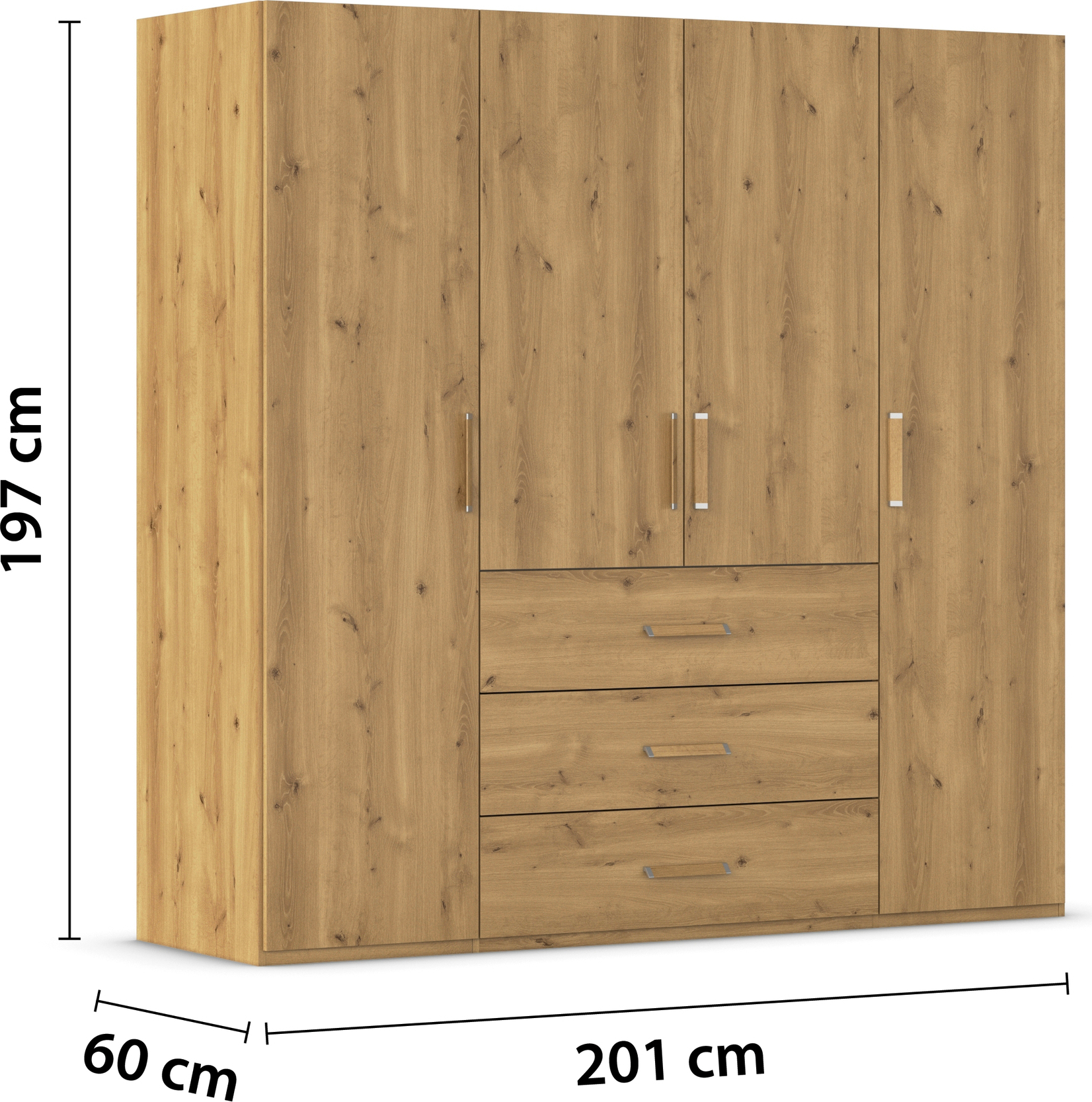 rauch Drehtürenschrank »Kleiderschrank Schrank Garderobe Schlafzimmerschrank EVELYN«, (in 2 Höhen 197 oder 210 cm erhältlich), in elegantem Stil mit Schubladen 3 Breiten und 2 Höhen MADE IN GERMANY