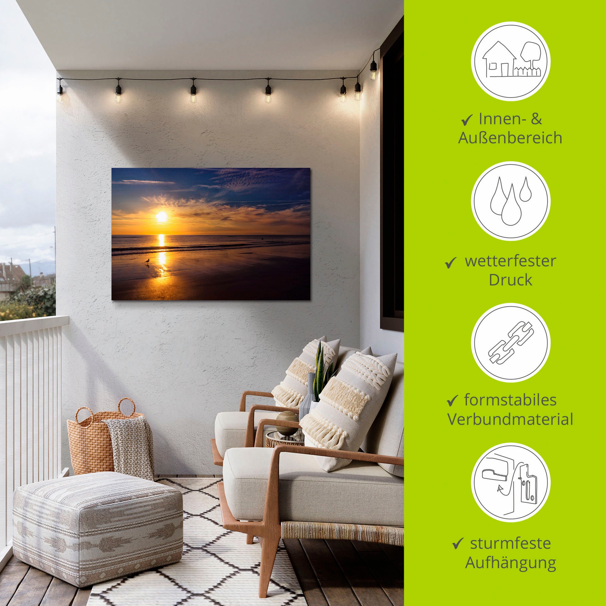 Artland Wandbild »Sonnenuntergang SPO«, Strand, (1 St.), als Alubild, Outdoorbild, Leinwandbild, Wandaufkleber, versch. Größen