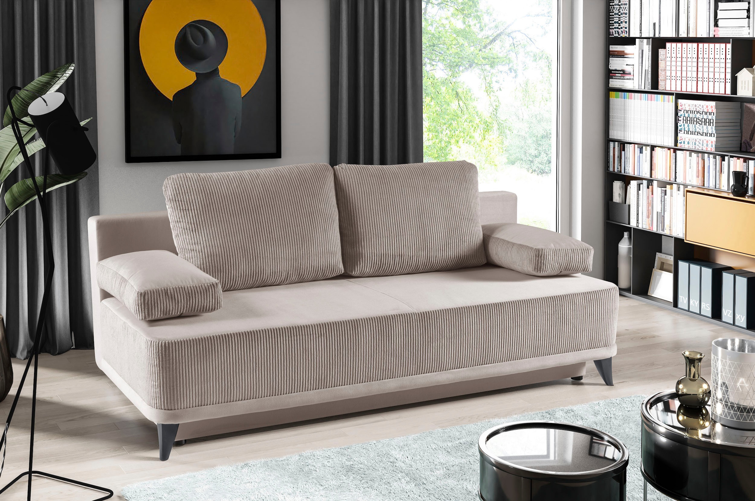 WERK2 Schlafsofa »Rosso 200 cm breit, Federkern, Bettkasten, Bettfunktion« Cord, Schlaffunktion, Bettkasten