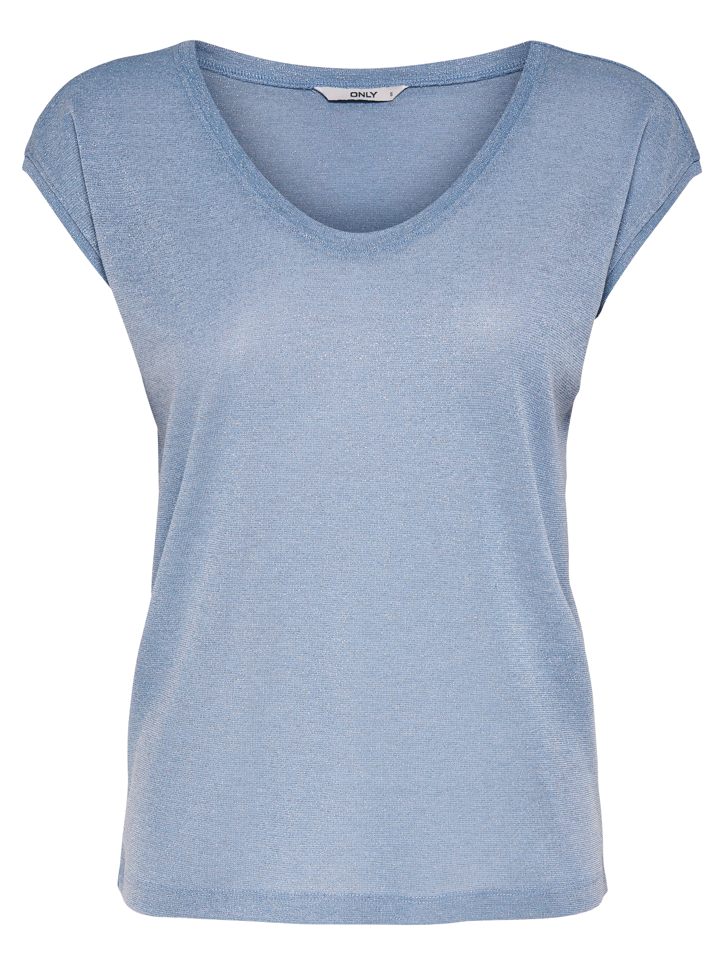 ONLY Kurzarmshirt »ONLSILVERY S/S V NECK LUREX TOP JRS NOOS« Materialmix mit Glitzer, loose fit, Rundhals
