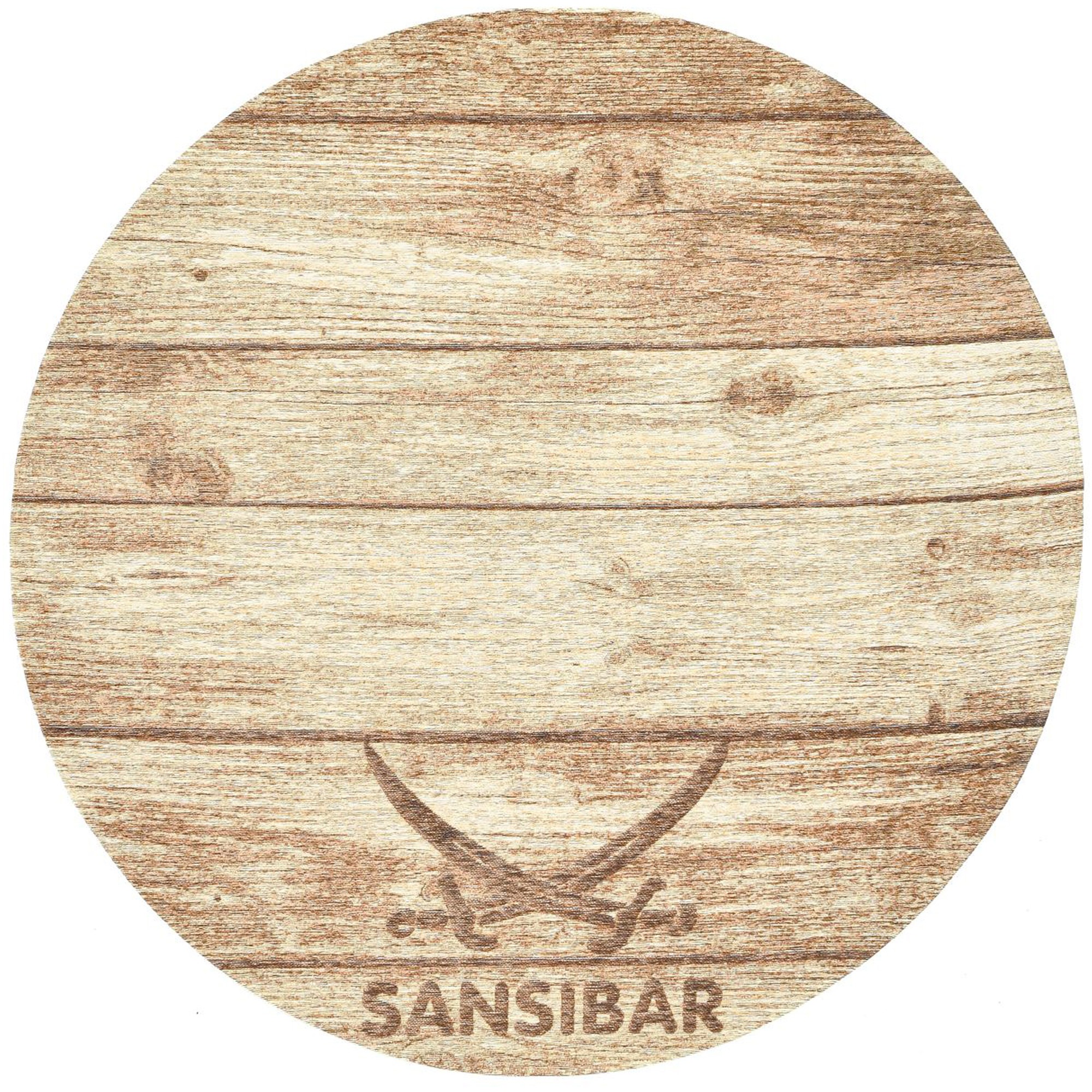 Sansibar Teppich »Keitum 009« rund 3 mm Höhe Flachgewebe, Motiv Holzdielen & gekreuzte Säbel