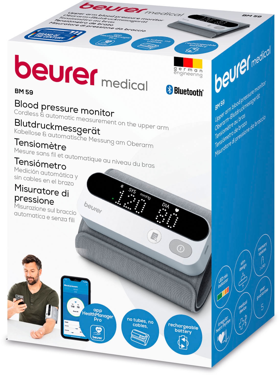 BEURER Oberarm-Blutdruckmessgerät »BM 59, einfache und präzise Messung ohne Kabel und Schläuche«, Inkl. "beurer HealthManager Pro" App zum Monitoring der Werte