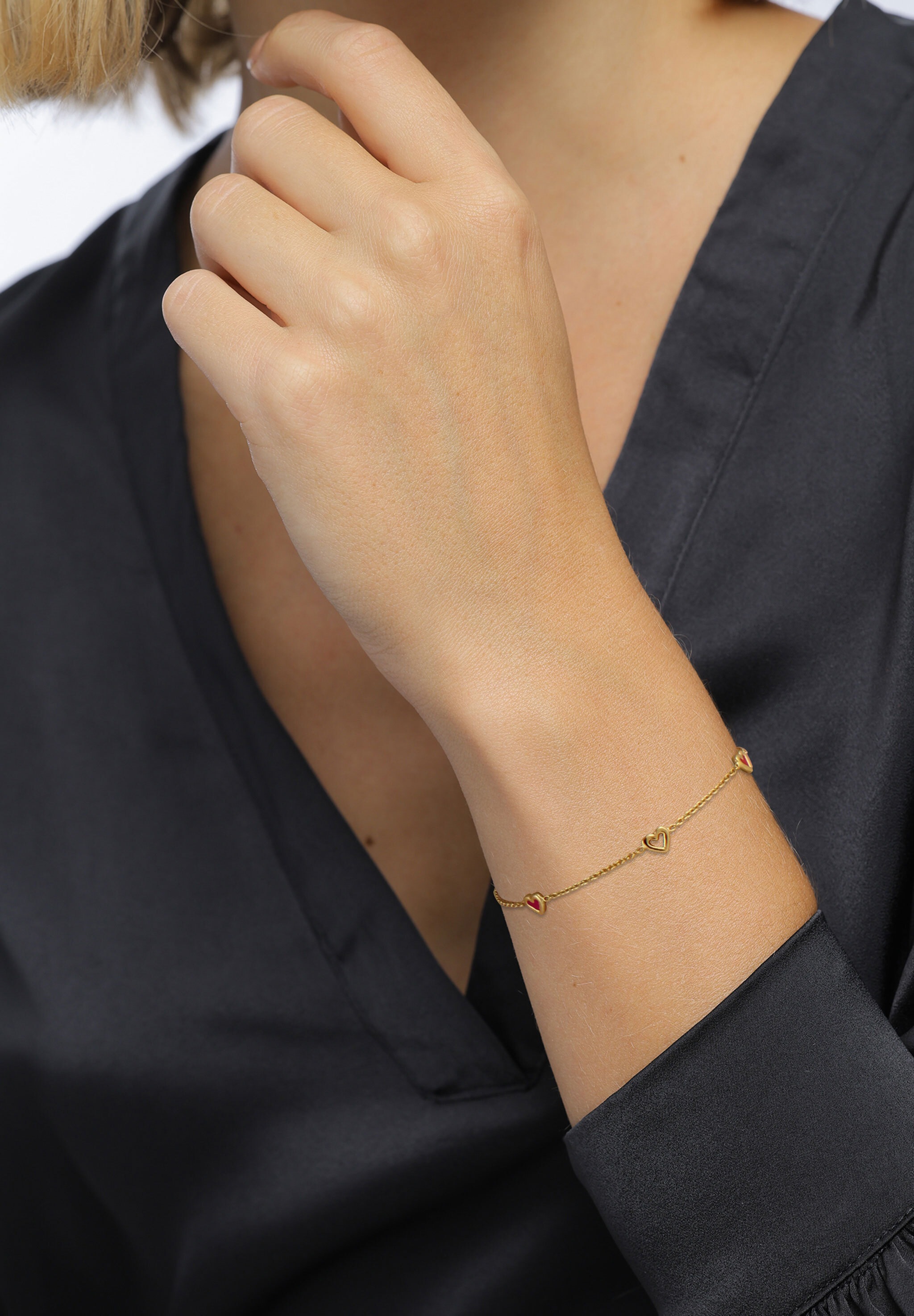 Elli Ohrring und Ketten Set »Schmuckset Herz Emaille Rot 925 Sterling Silber vergoldet« ()