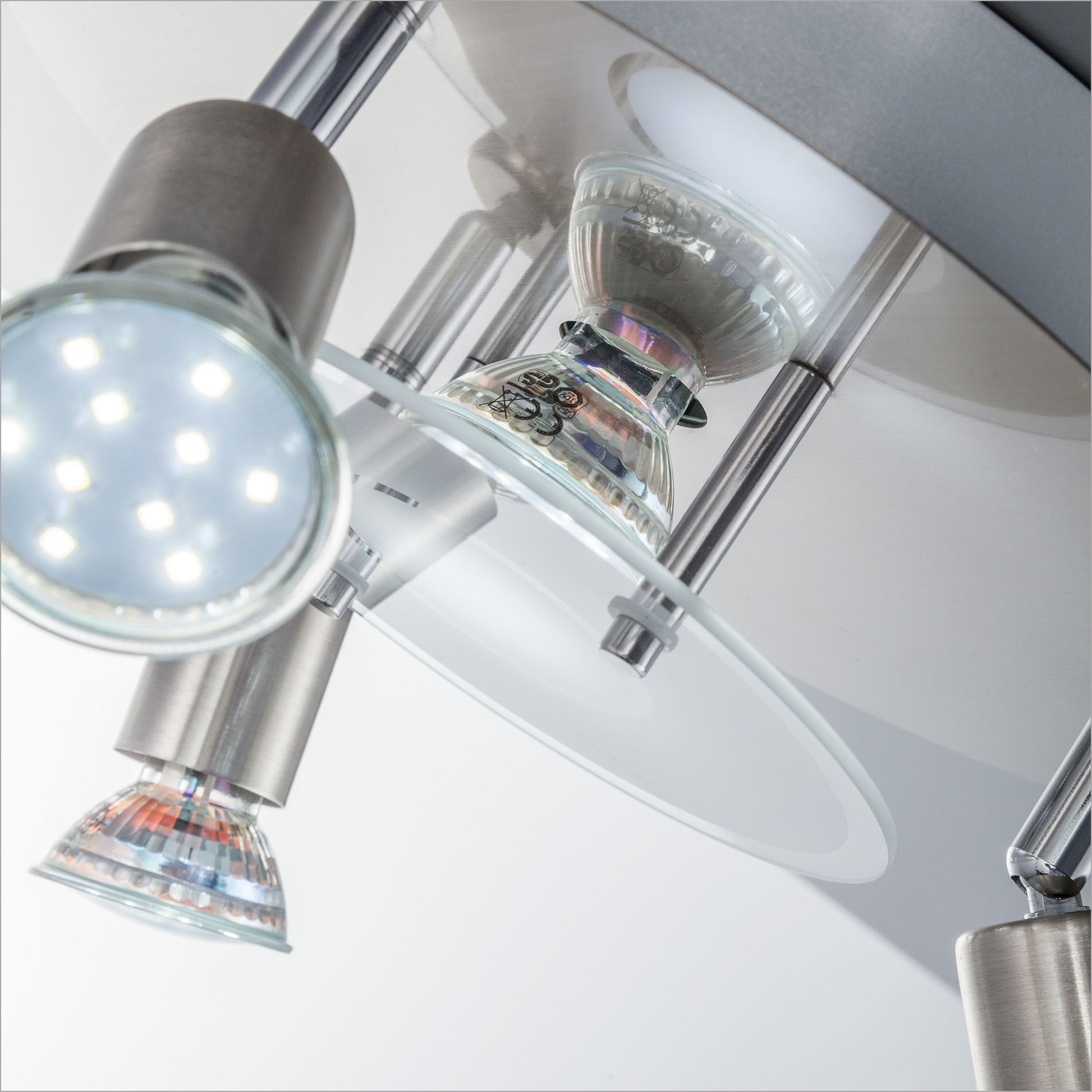 B.K.Licht LED Deckenstrahler, 4 flammig, Leuchtmittel GU10 | Leuchtmittel wechselbar, LED Deckenleuchte, rund, Metall, Glas, Strahler, GU10, inkl. 3W 250lm