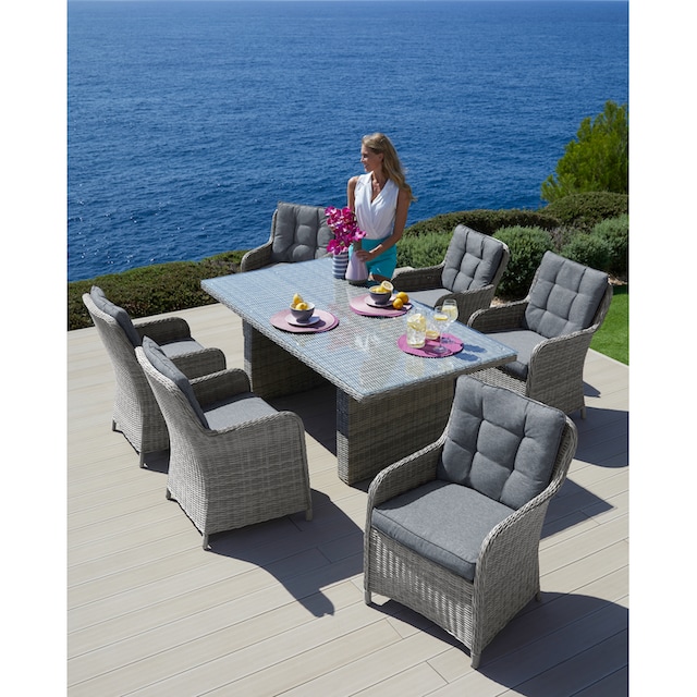KONIFERA Garten-Essgruppe »Menorca«, (19 tlg.), 6 Sessel, Tisch 200x100 cm,  Polyrattan kaufen bei OTTO