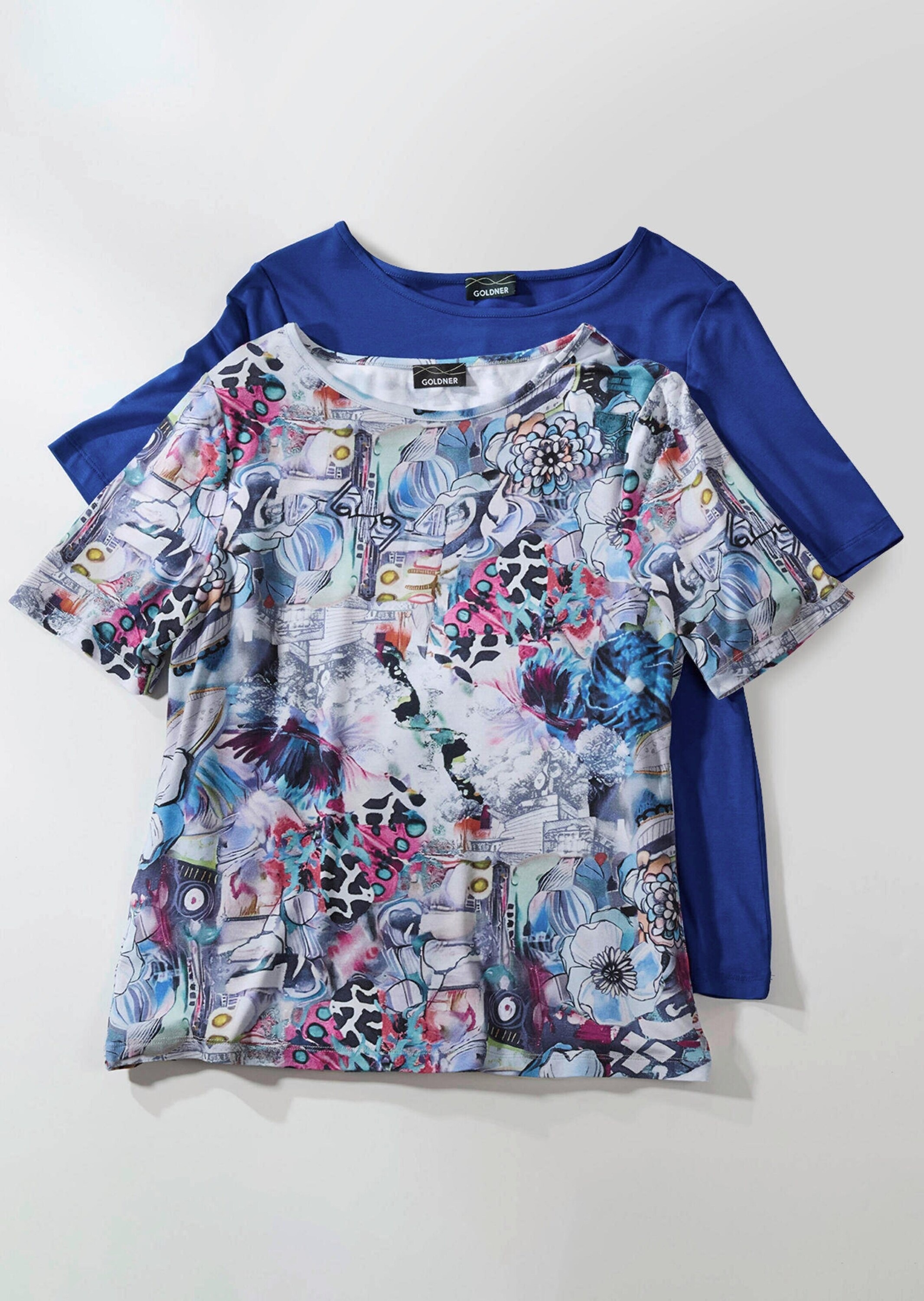 GOLDNER Kurzarmshirt »Shirt-Duo mit Muster-Mix« stretchbequemer Viskosejersey